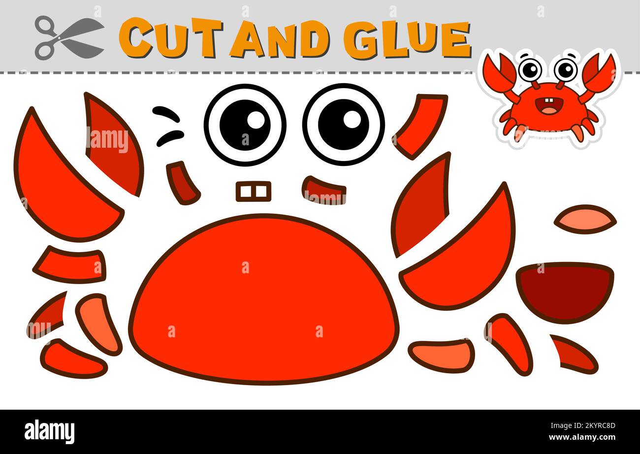 Cut out applique and glue a crab. Vector illustration. Paper game for children's creativity, activity and learning Stock Vector