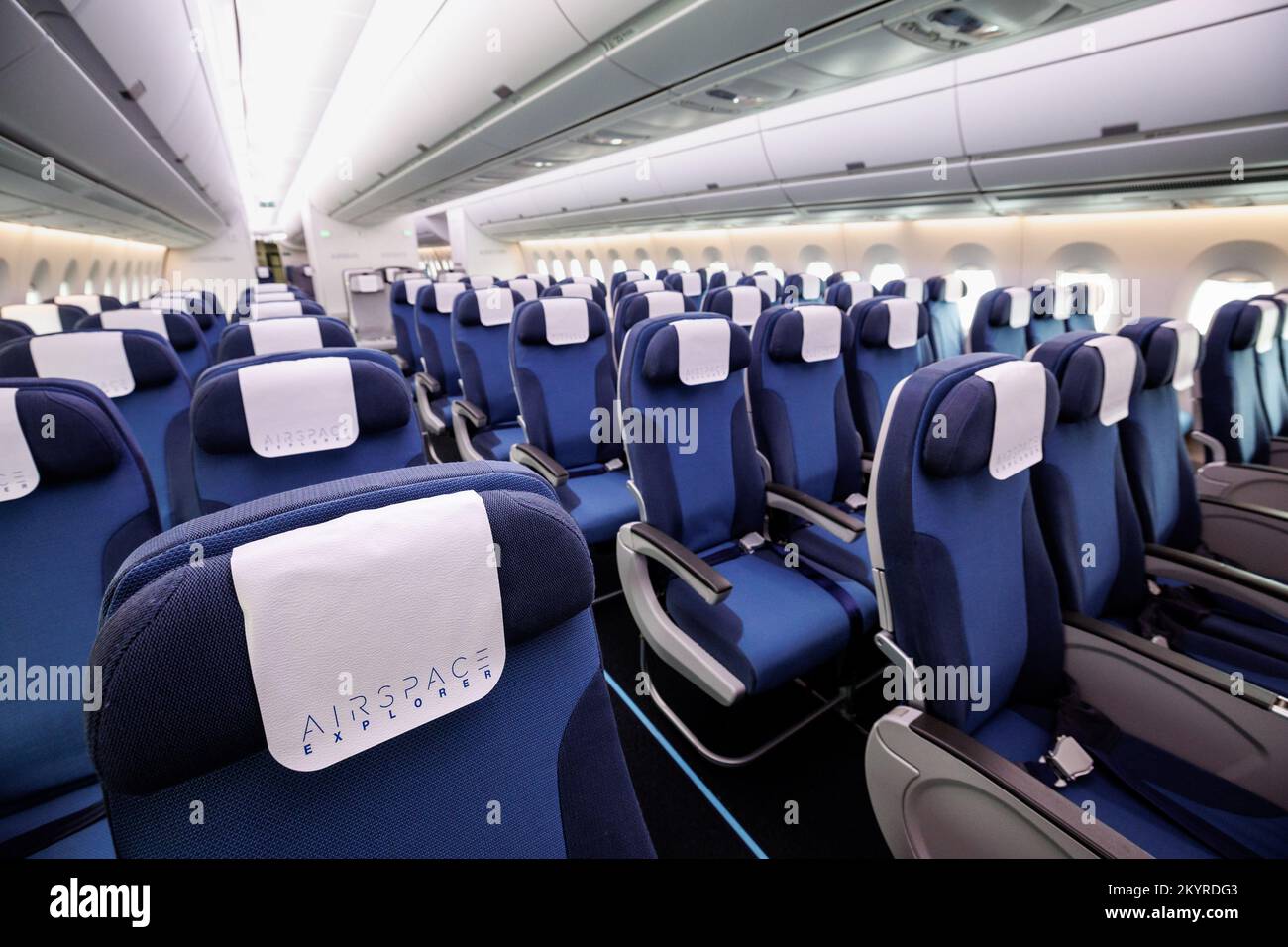 Munich, Germany. 01st Dec, 2022. Rows of seats are seen in the aircraft ...