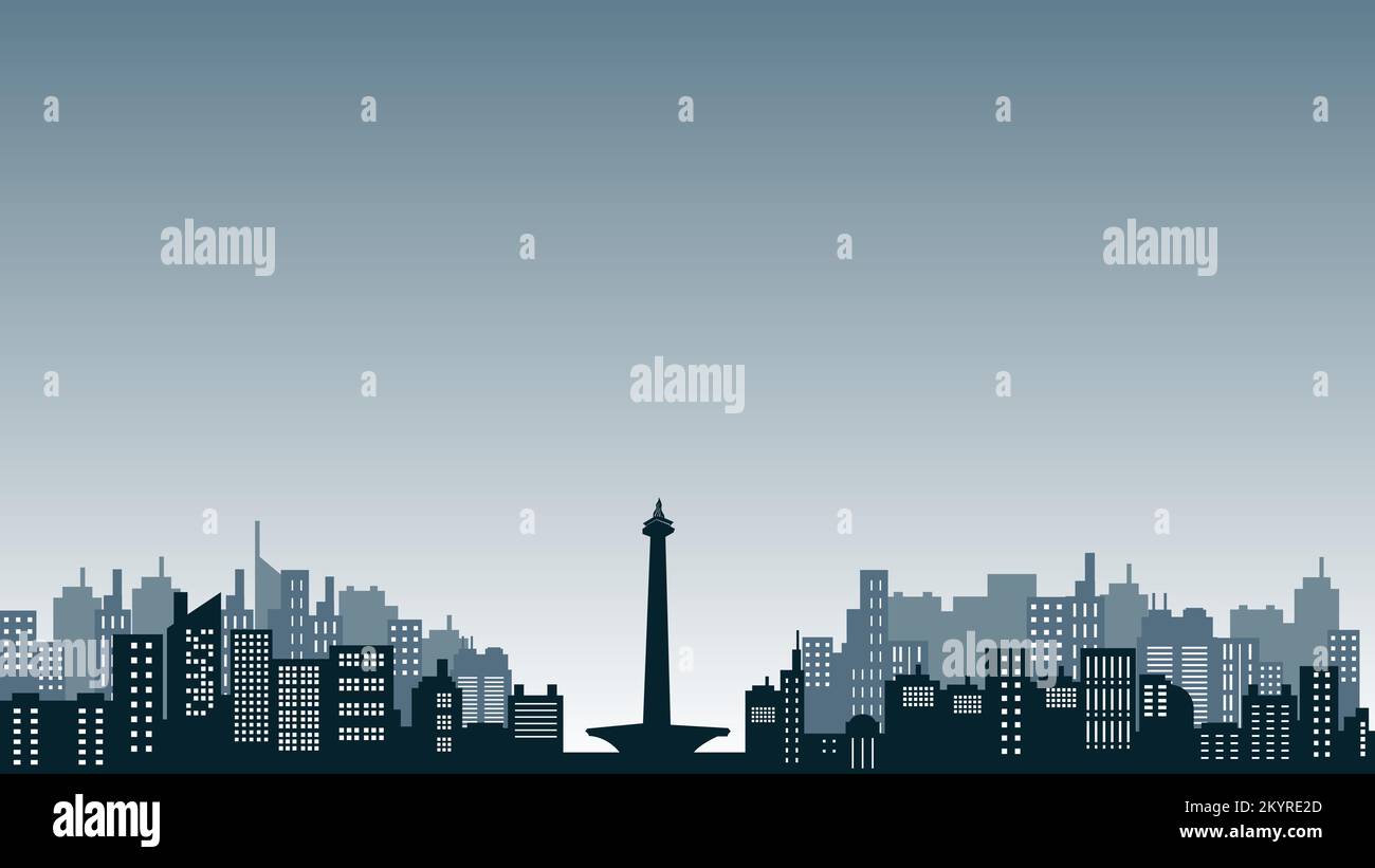 An illustration of city buildings with lots of windows and tall towers ...