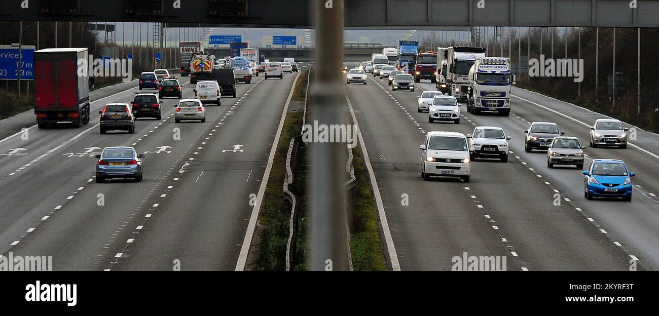 File photo dated 07/01/14 of vehicles travelling along the M1 motorway near Nottingham, as the average premium paid by customers for private motor insurance in the third quarter of this year was 2% higher than a year earlier, as vehicle repair costs increased, according to an insurance industry body. Stock Photo