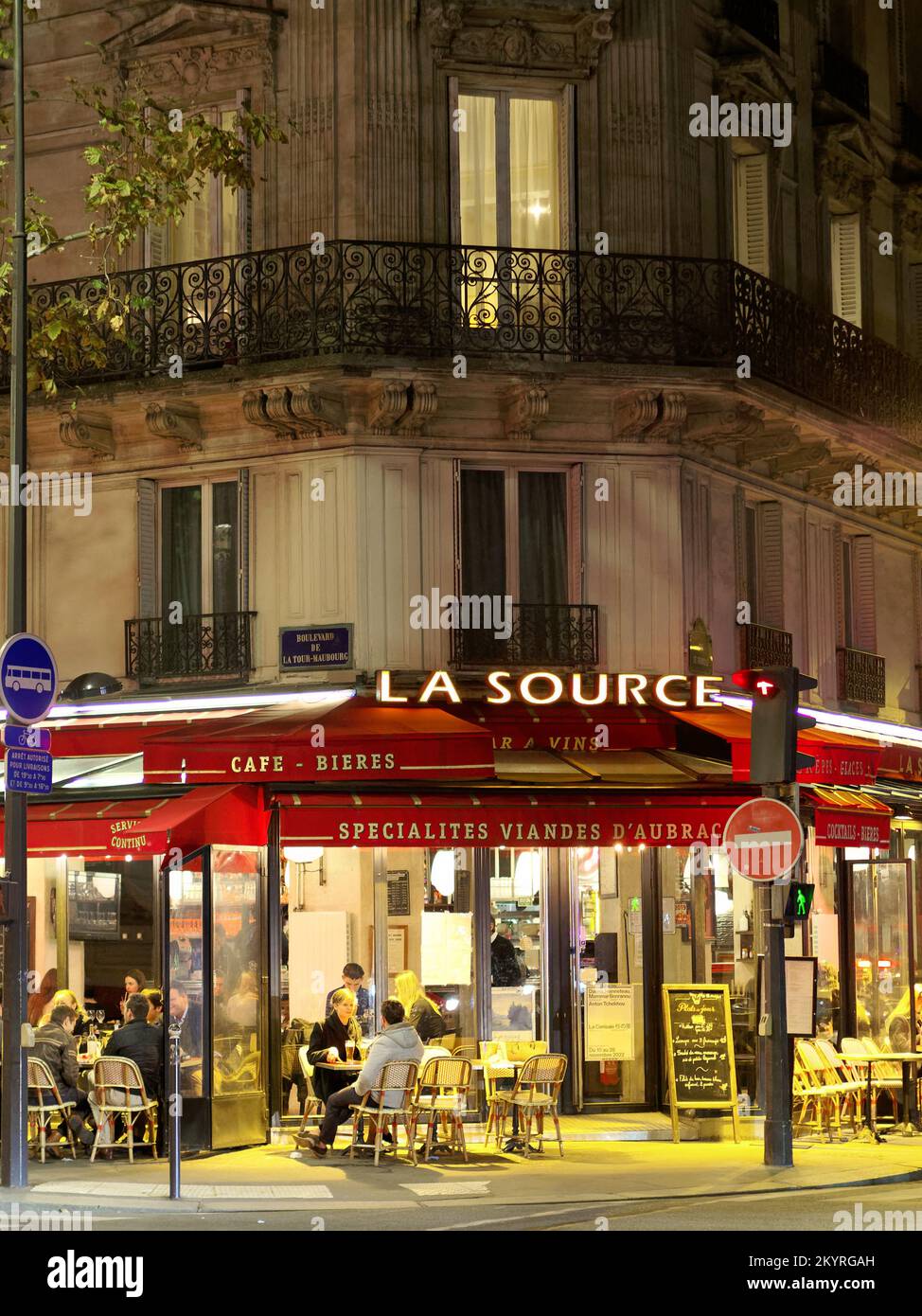 La Source, Cafe, Nightime Paris, France, Europe, EU. Stock Photo