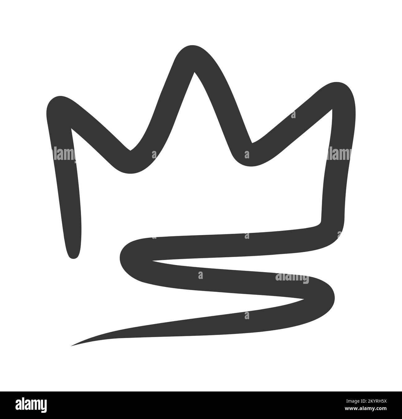 Doodle king queen crown. Hand drawn logo black set. Vector kingdom ...