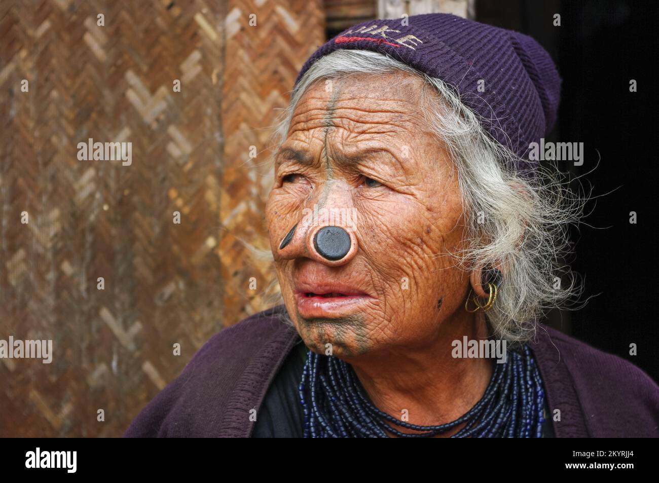 Ziro, Arunachal Pradesh, India - 02 24 2009 : Three quarter portrait of ...