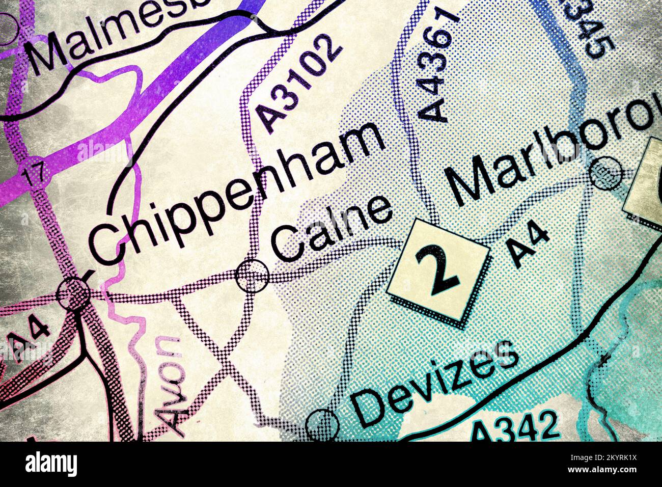 Chippenham, United Kingdom atlas map town name watercolour effect