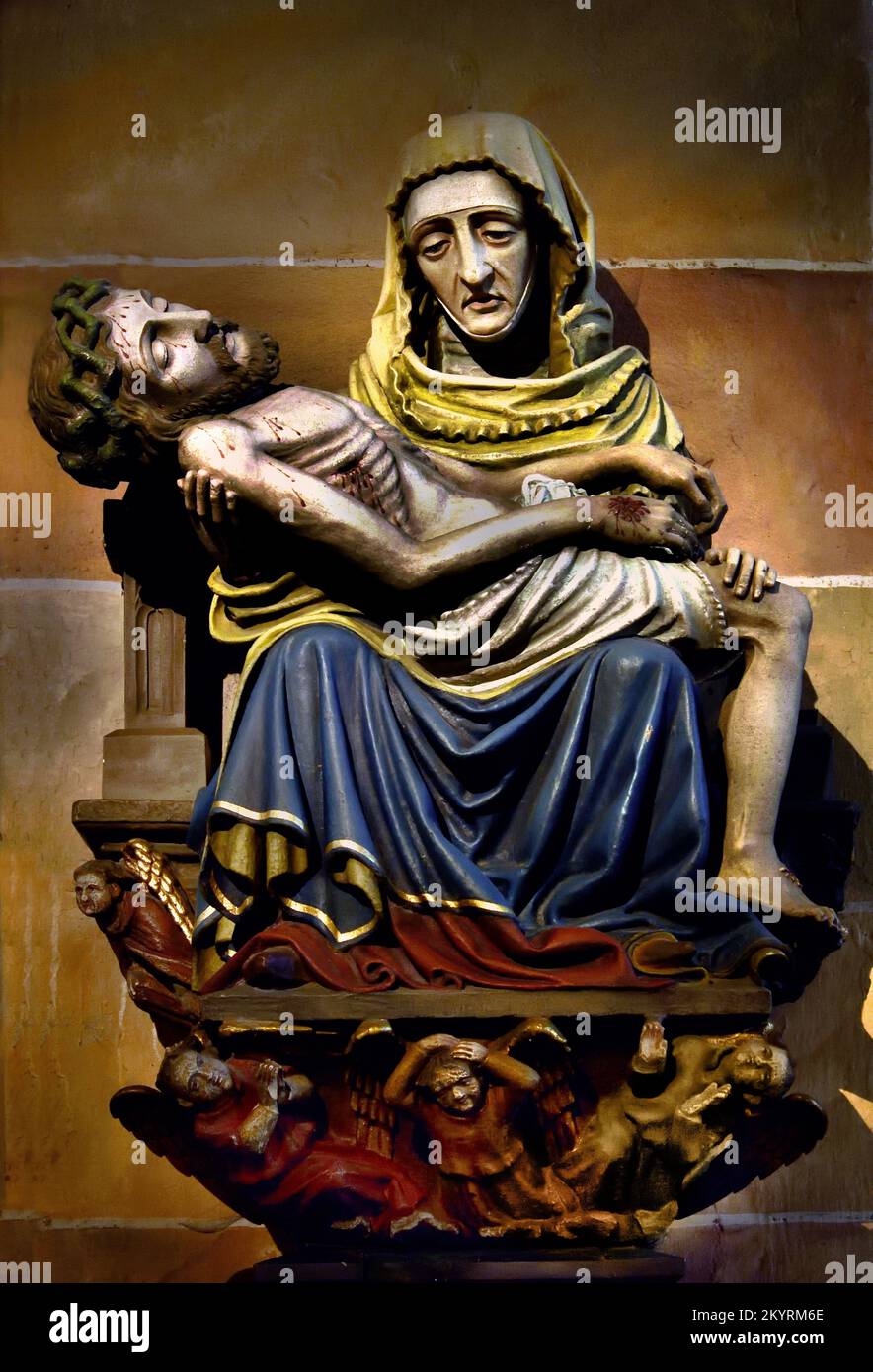 Pieta Virgin St Theobald's Church, Thann The building was erected between 1332 - 1516 Haut-Rhin Alsace Franch French Stock Photo