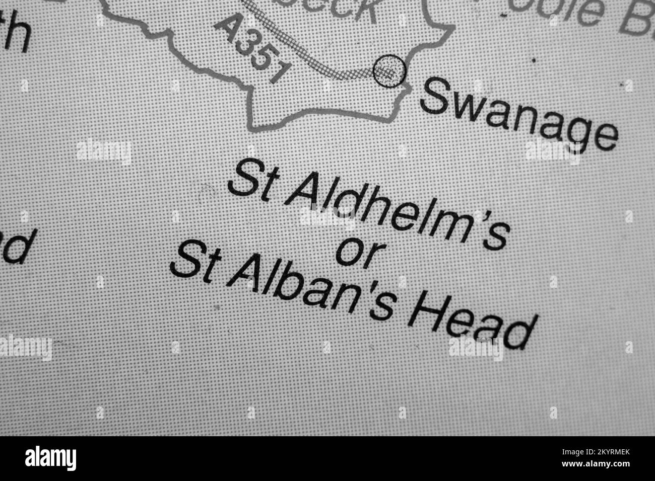 St Aldhelm's or St Alban's Head, United Kingdom atlas map town name - black and white Stock Photo