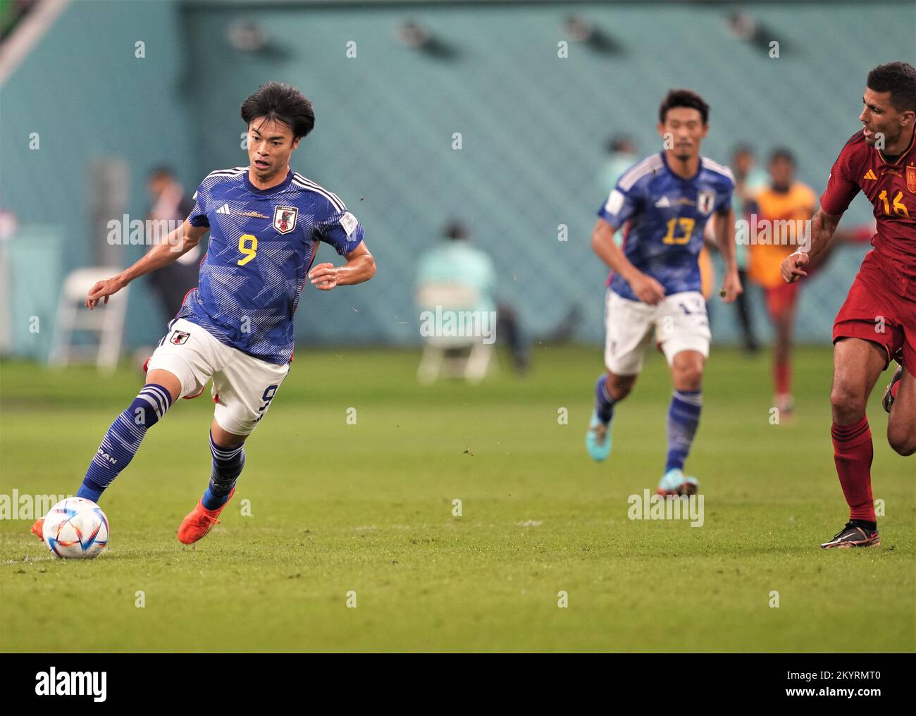 Kaoru Mitoma (9) of Japan and Rodri (16) of Spain during the FIFA World