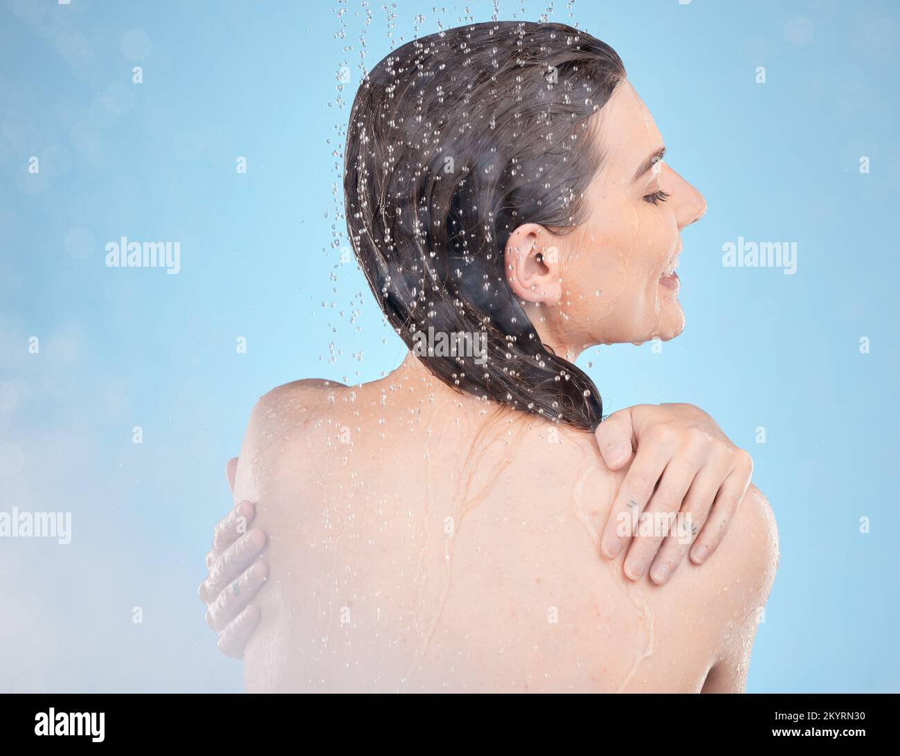 Shower, happy and beauty of wellness woman with body cleaning, self