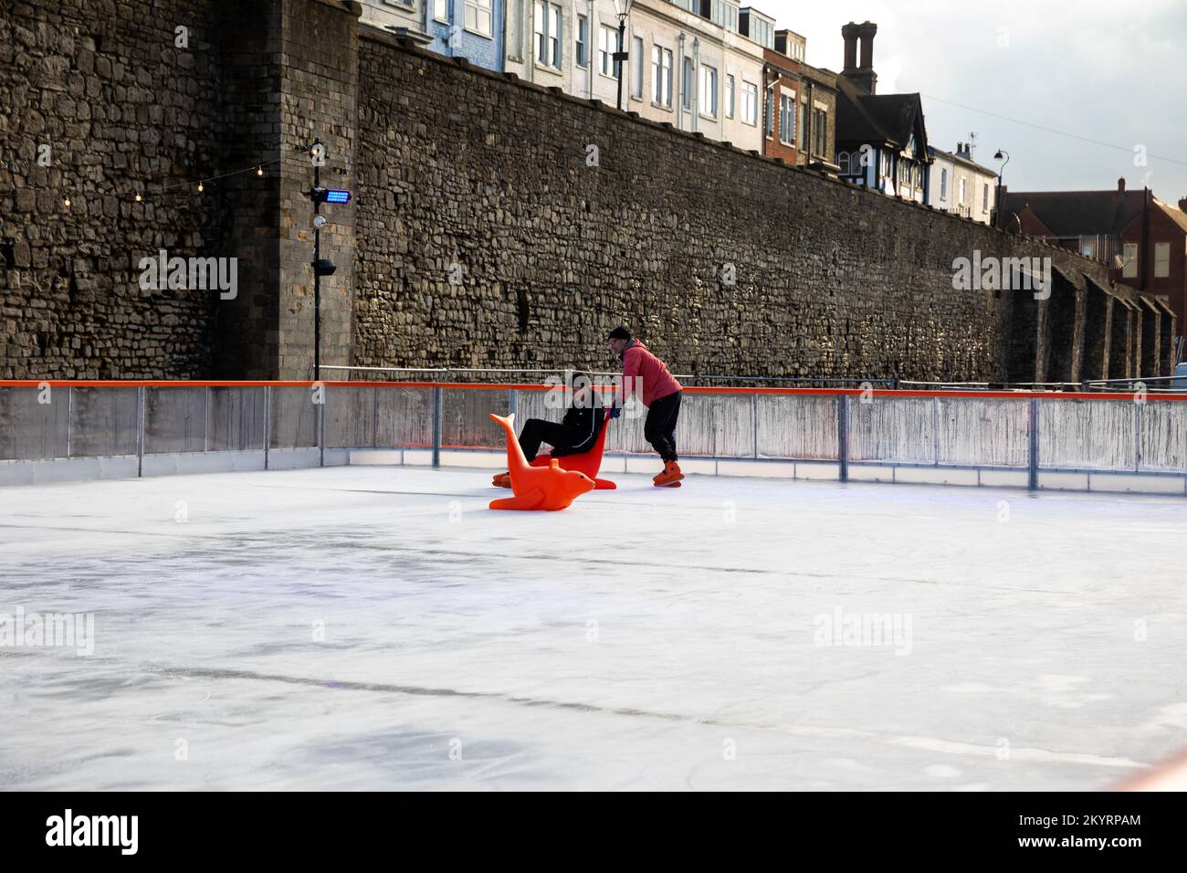 An ice rink within the old city walls of Southampton, Hampshire, UK