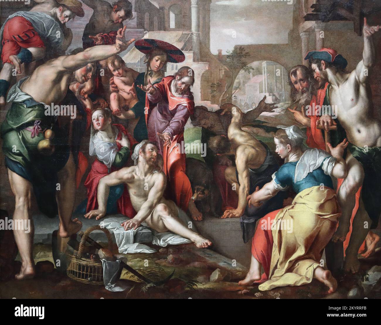 The Resurrection of Lazarus by Dutch Mannerist painter Joachim Wtewael at the National Gallery, London, UK Stock Photo