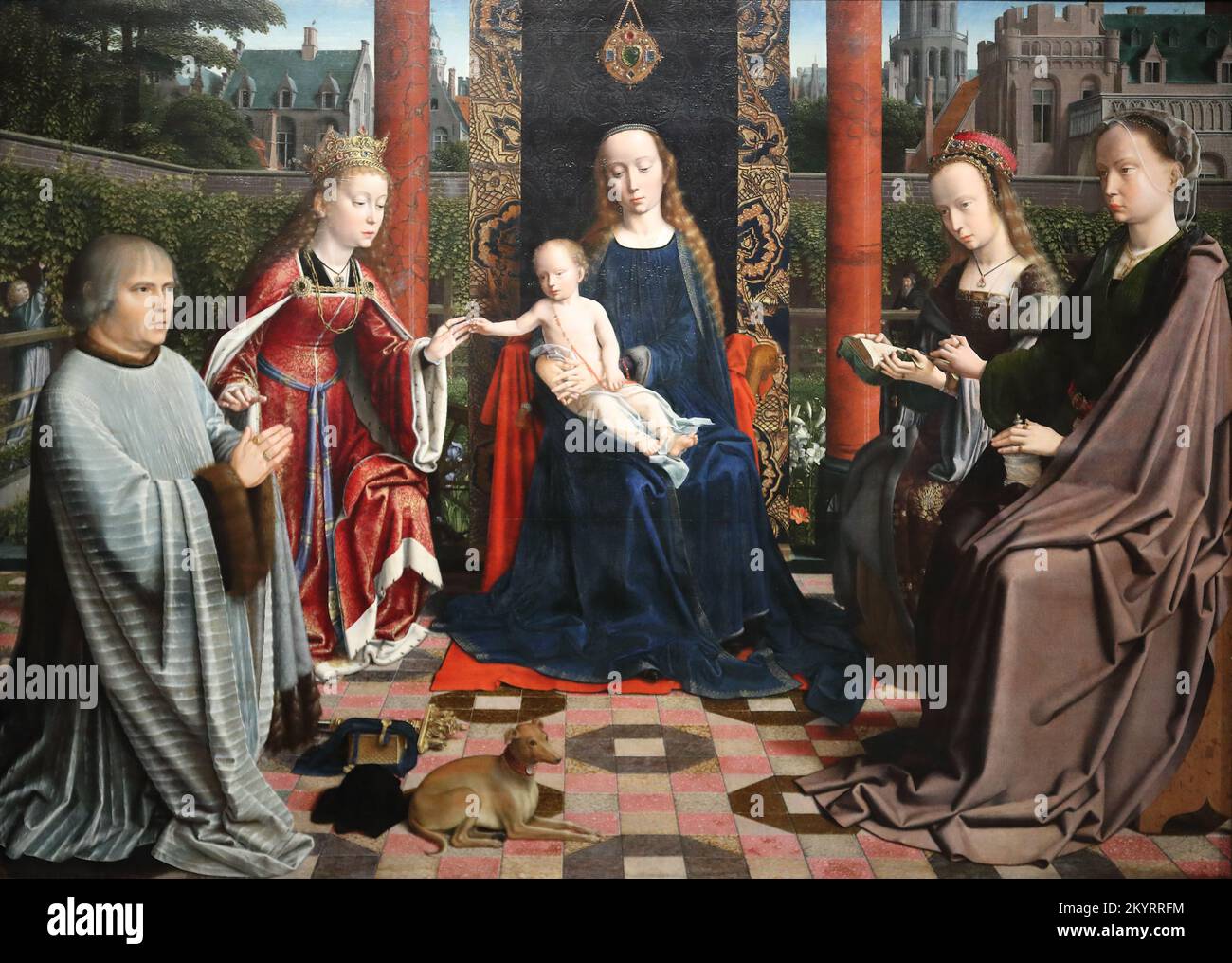 The Virgin and Child with Saints and Donor by Netherlandish painter Gerard David at the National Gallery, London, UK Stock Photo