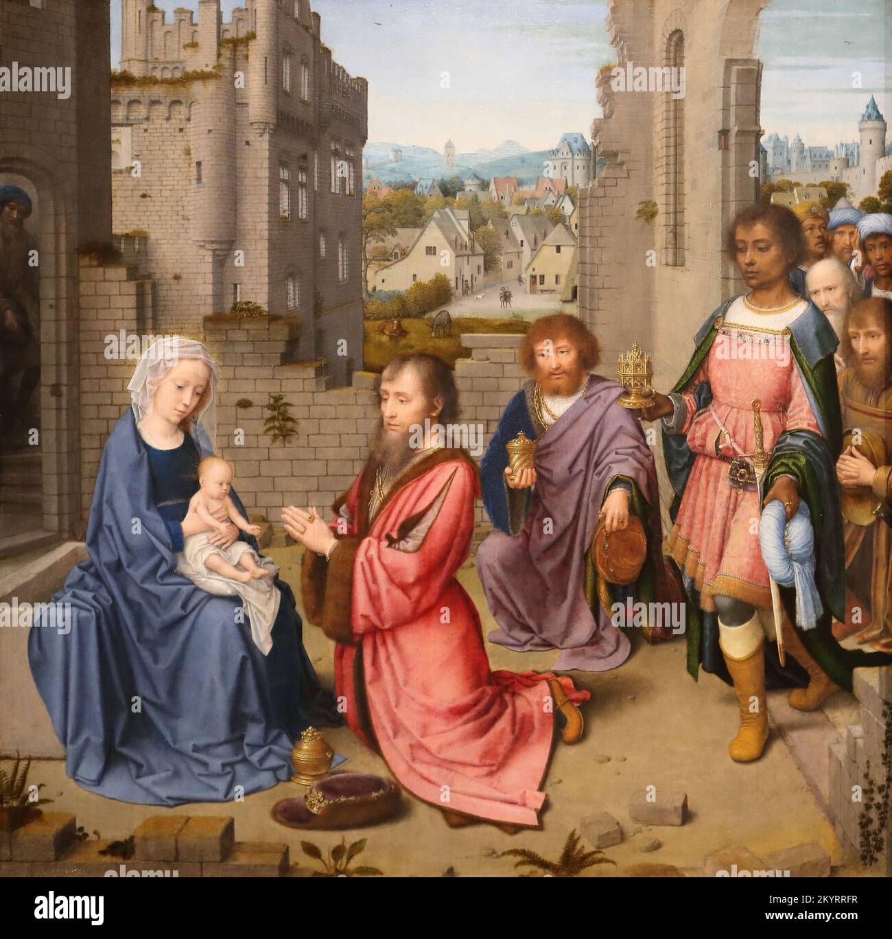 Adoration of the Kings by Netherlandish painter Gerard David at the National Gallery, London, UK Stock Photo