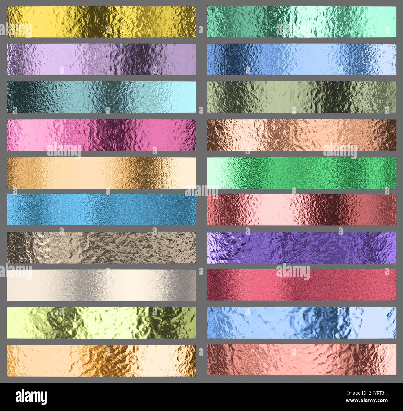 bush hammered colored metal strips. 3d render Stock Photo