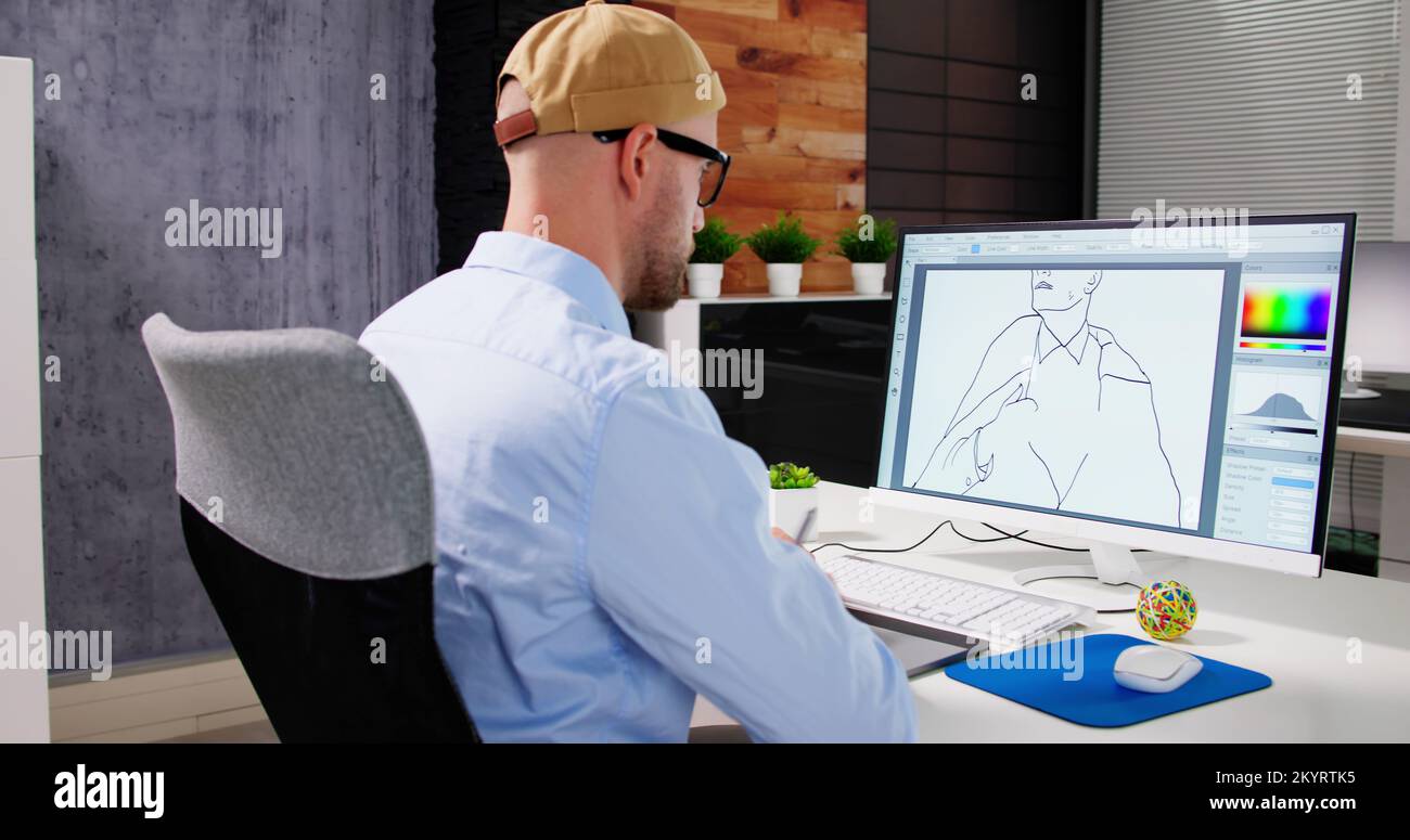 Editing Photo Design For Web On Desktop Computer Screen Stock Photo