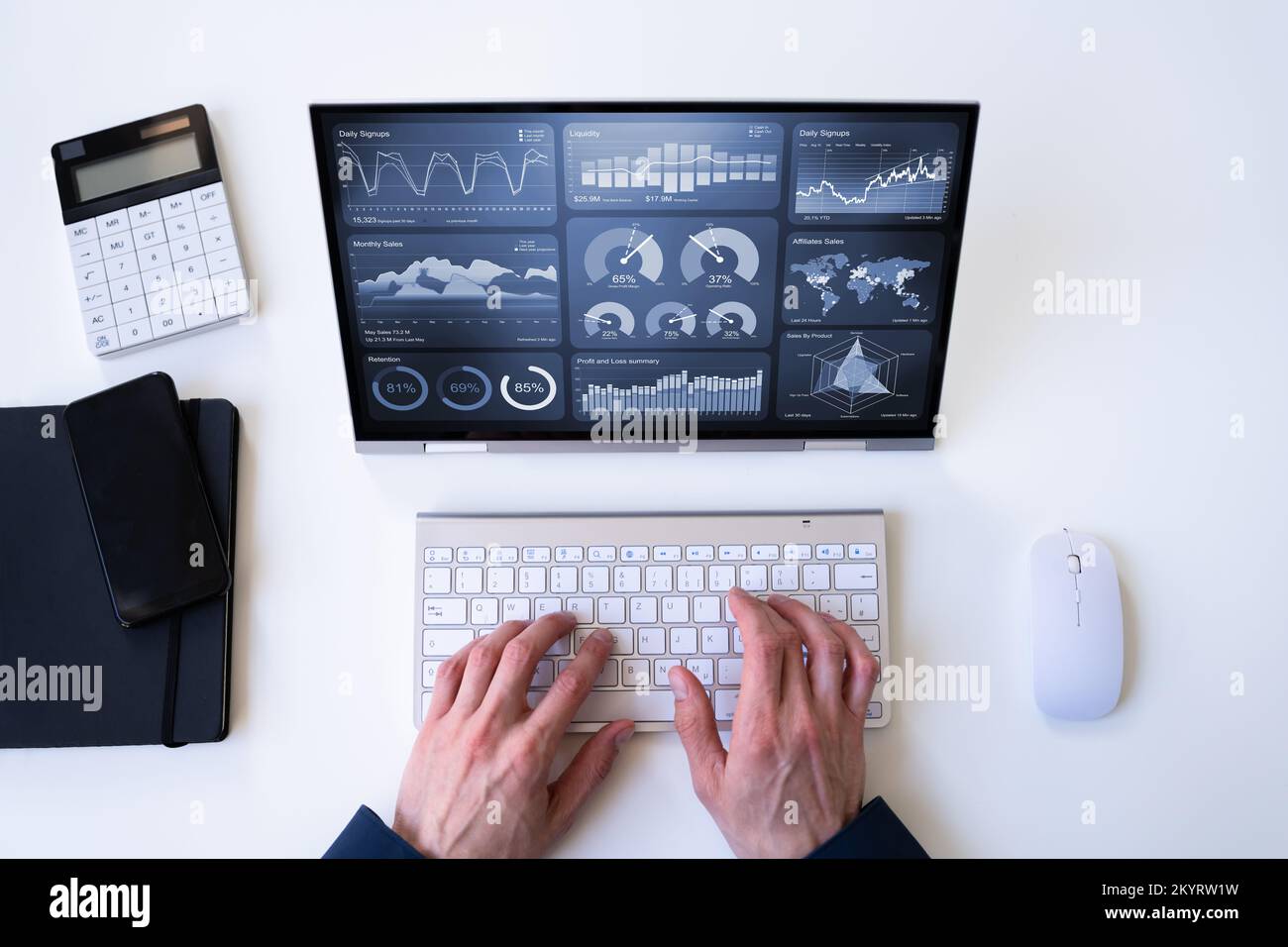 Data Analyst Using Data Analytics KPI Dashboard Stock Photo Alamy