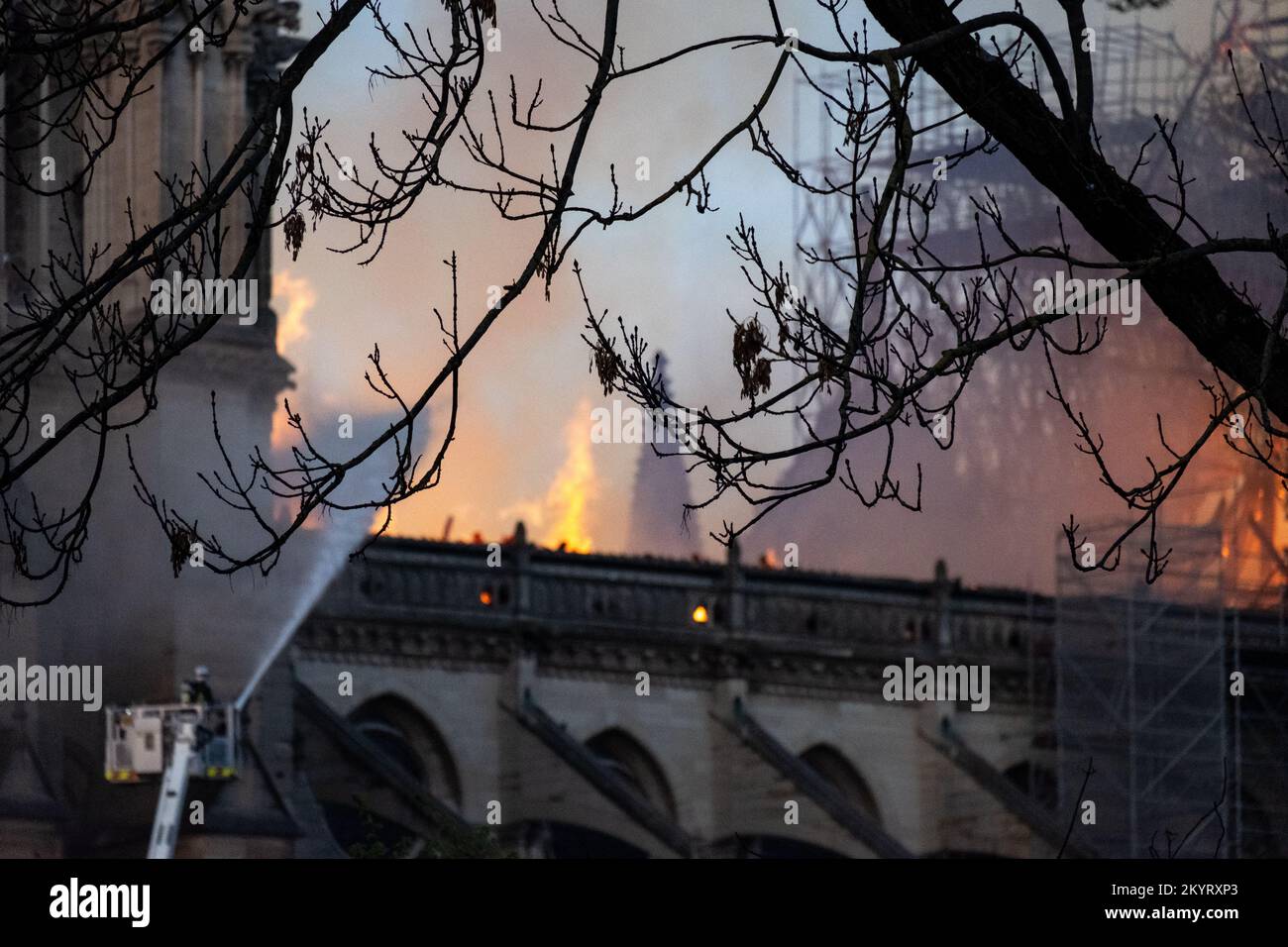 Impressive Fire Breaks Out At Notre-Dame Cathedral - PARIS, FRANCE - APRIL 15, 2019 Stock Photo