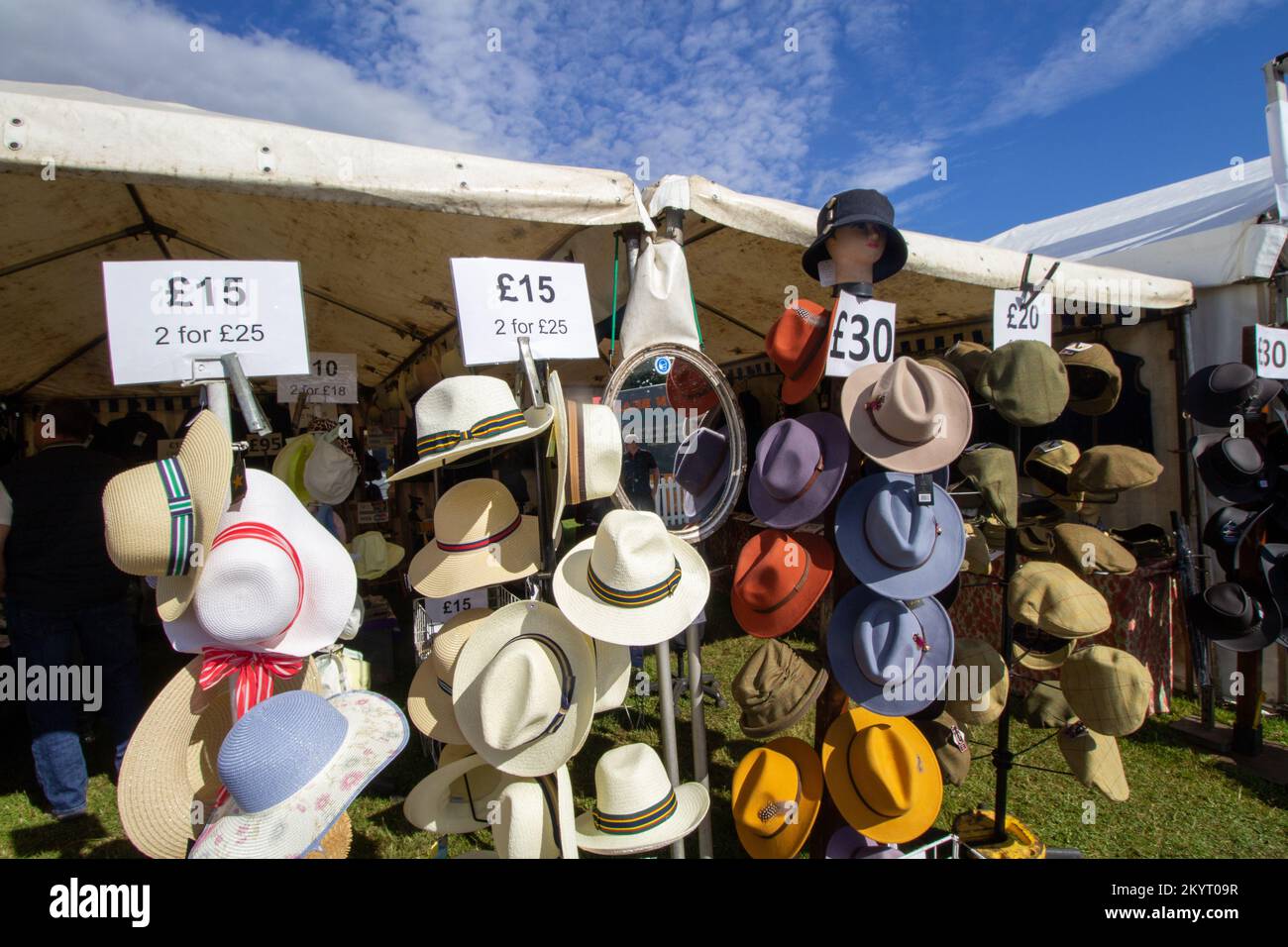 EXETER, DEVON, UK - JULY 1, 2022 trade stand -  Hats Stock Photo