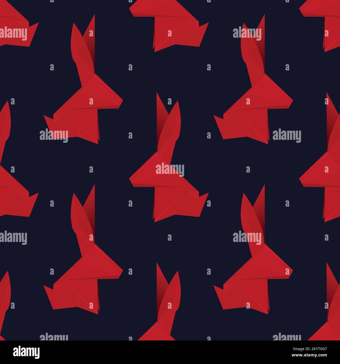 Vector seamless pattern with origami red rabbits on dark background ...