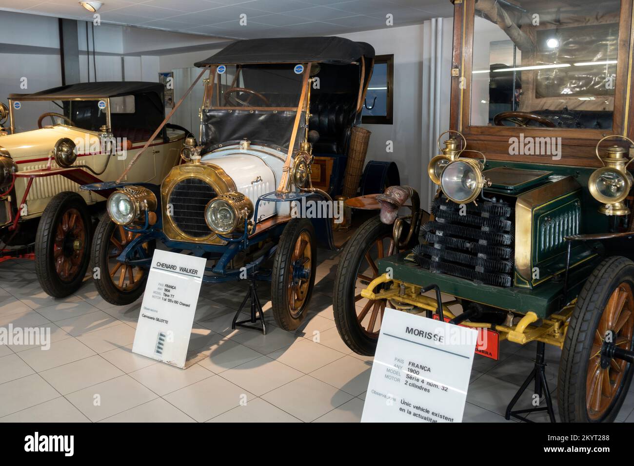 Right: Morisse model 4 (1900).Left: Chenard Walker model TT (1904).Automobile Museum.Encamp.Andorra Stock Photo