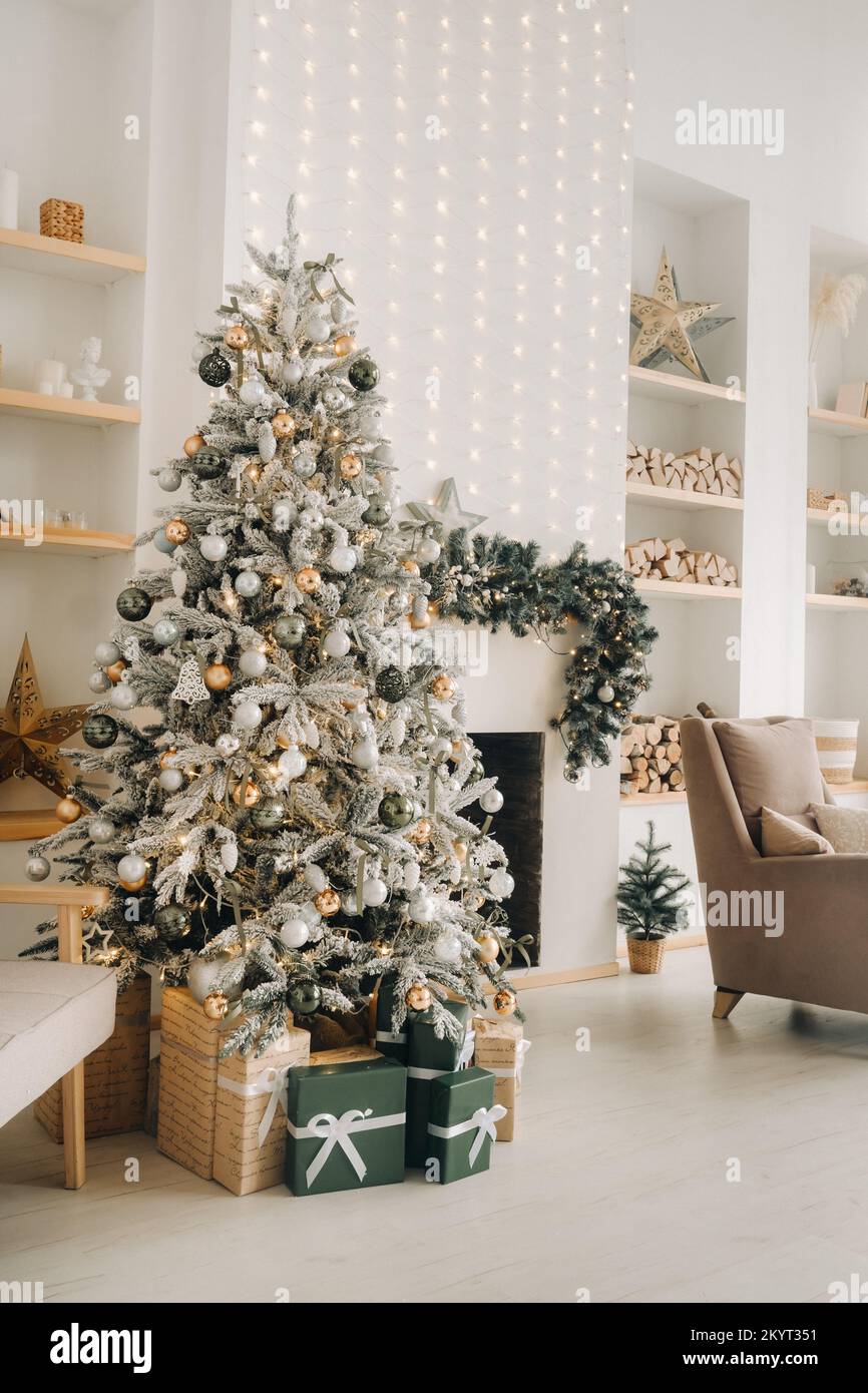 Fulllength Christmas tree. On New year's eve, a snowcovered Christmas