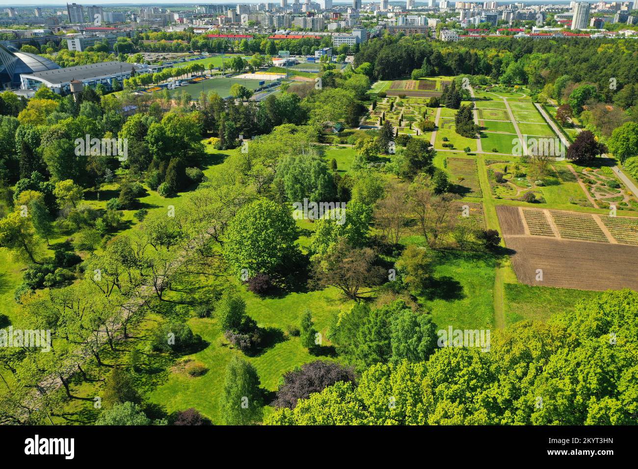 Top view of the spring Minsk Botanical Garden. Belarus Stock Photo