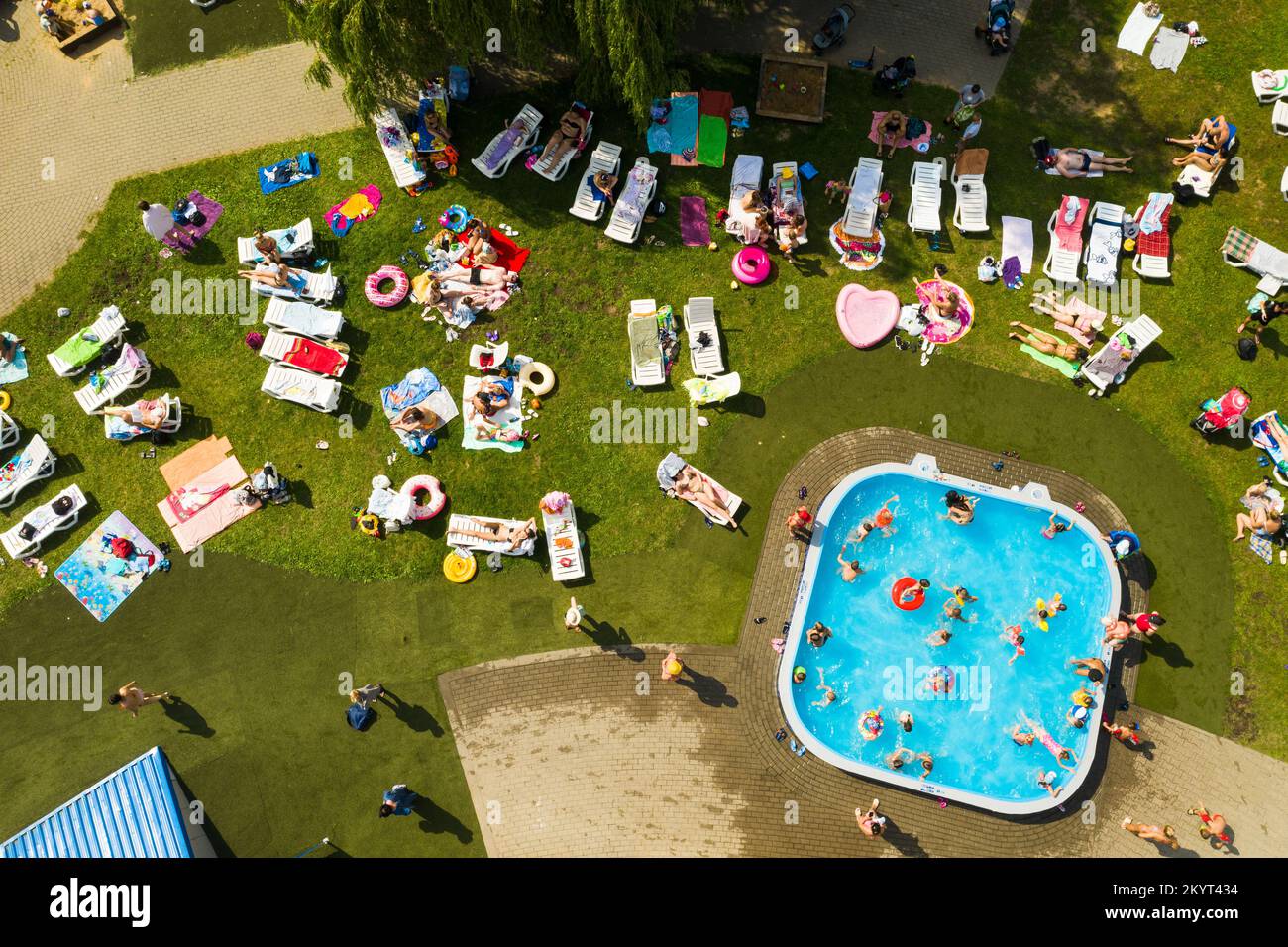 Pool Do Top view of an outdoor place for people to relax where there is a ...