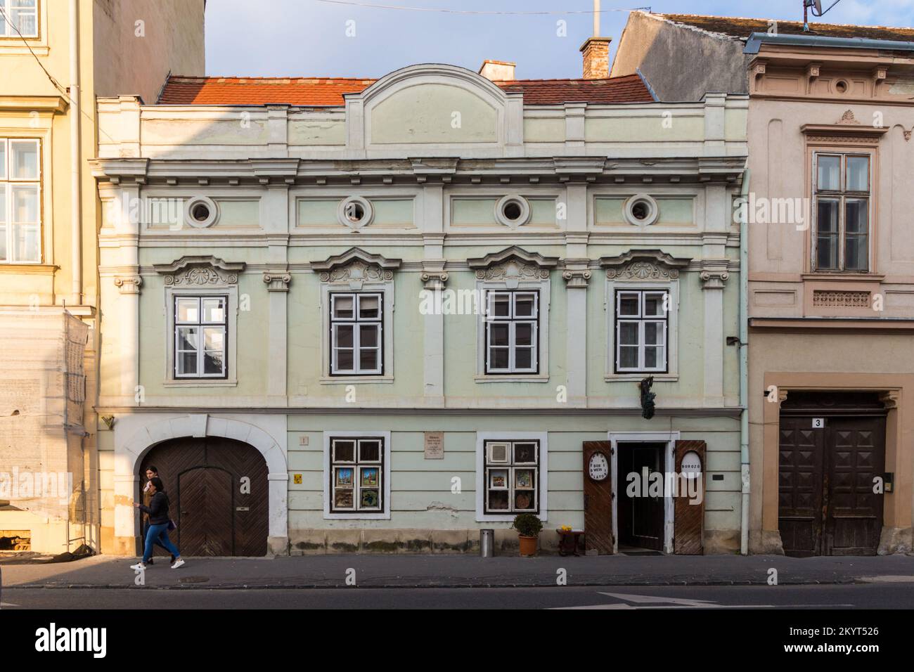 Facade of Baroque house built in 1740, Otvos utca, Sopron, Hungary Stock Photo