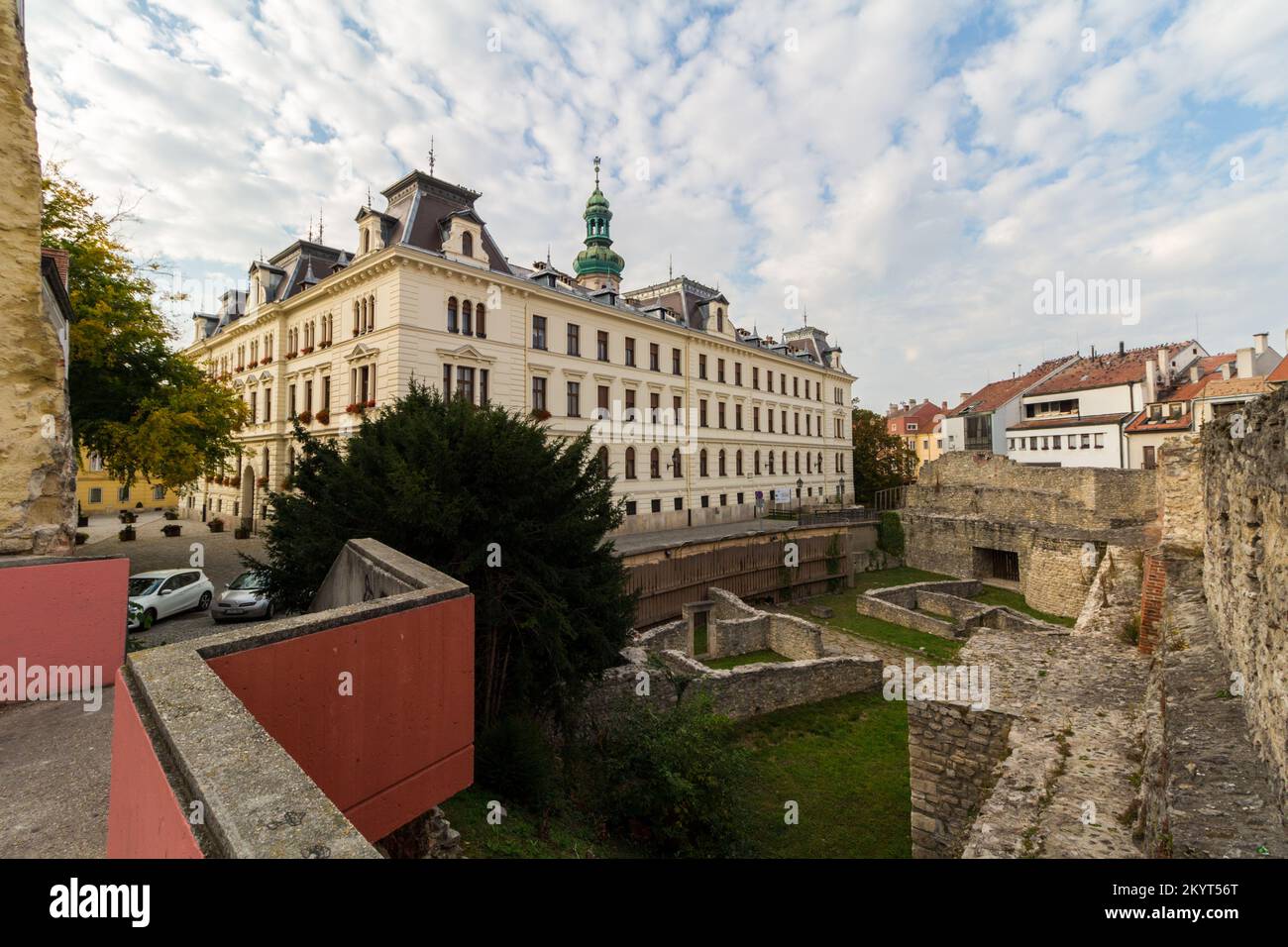 Varoshaza (Town Hall) and ancient Roman remains at archeological excavation, Sopron, Hungary Stock Photo