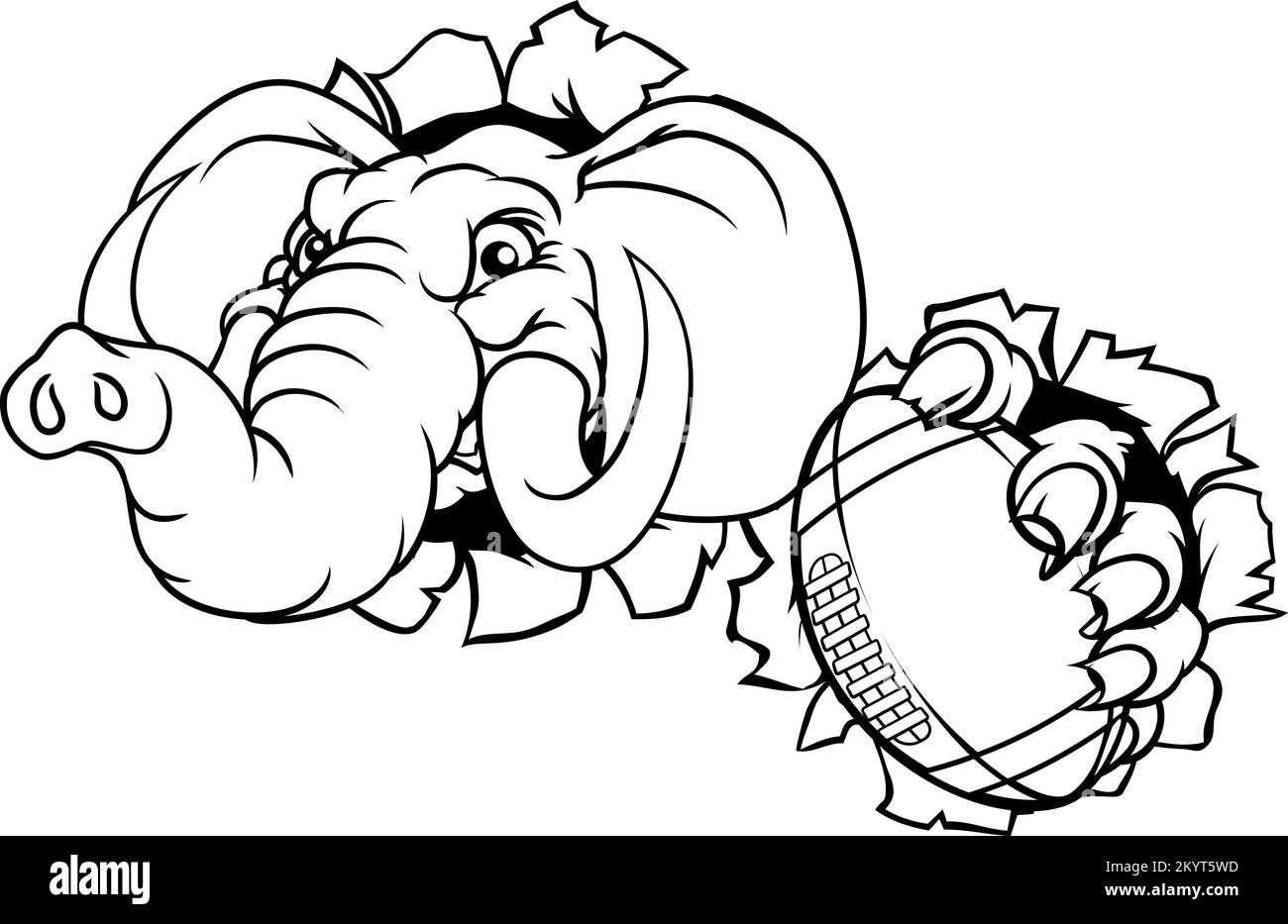 Elephant American Football Ball Sports Mascot Stock Vector
