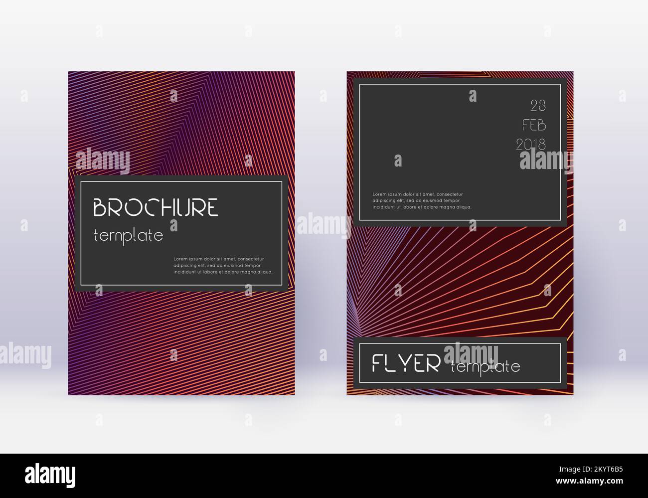 Black cover design template set. Orange abstract lines on wine red