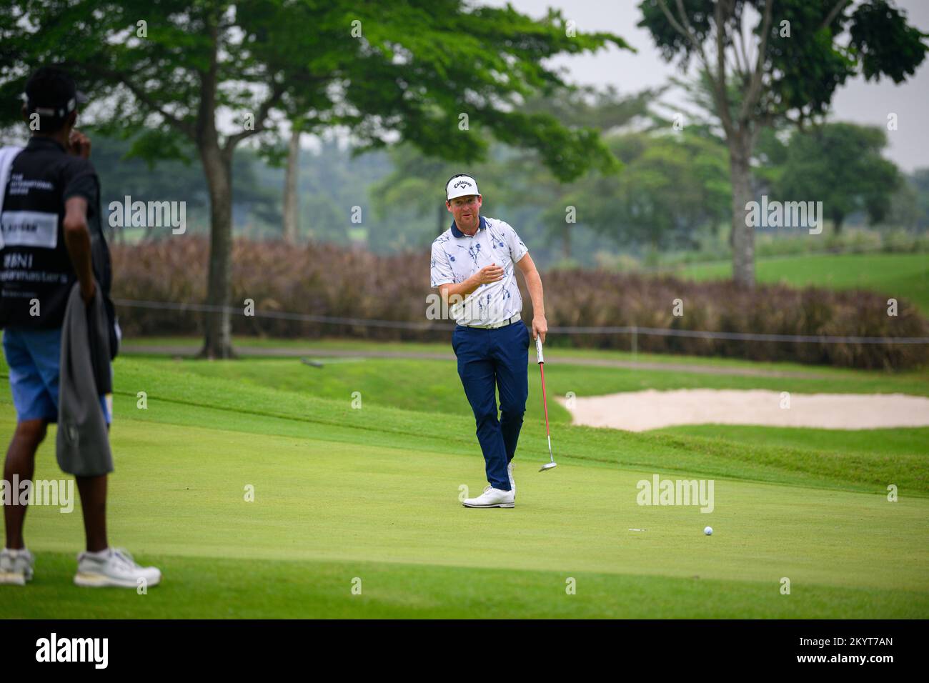 Jakarta, INDONESIA. 02nd December, 2022. Mathiam Keyser of SOUTH AFRICA putts at hole 10 during the 2nd round the BNI Indonesian Masters at Royale Jakarta Golf Club in Jakarta, INDONESIA. Keyser would close out with a four-under 68 to take a share of the clubhouse lead on 11-under par. Credit: Jason Butler/Alamy Live News. Stock Photo