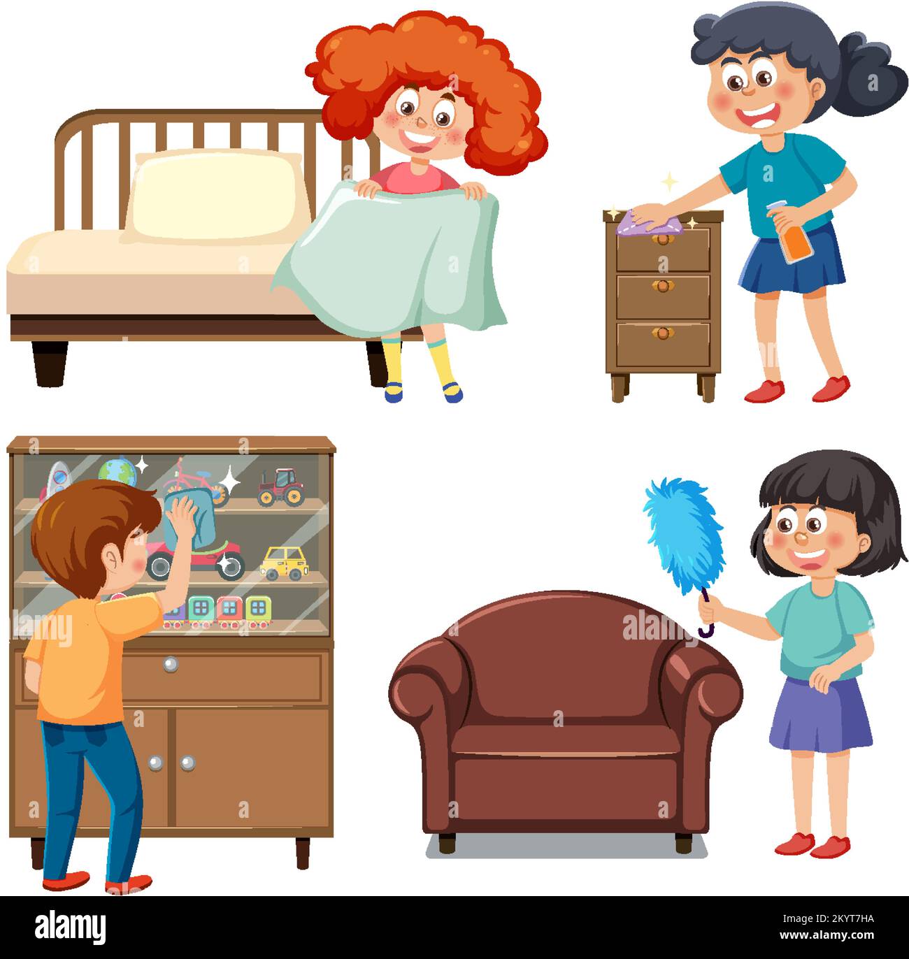 Kids cleaning cartoon characters collection illustration Stock Vector ...