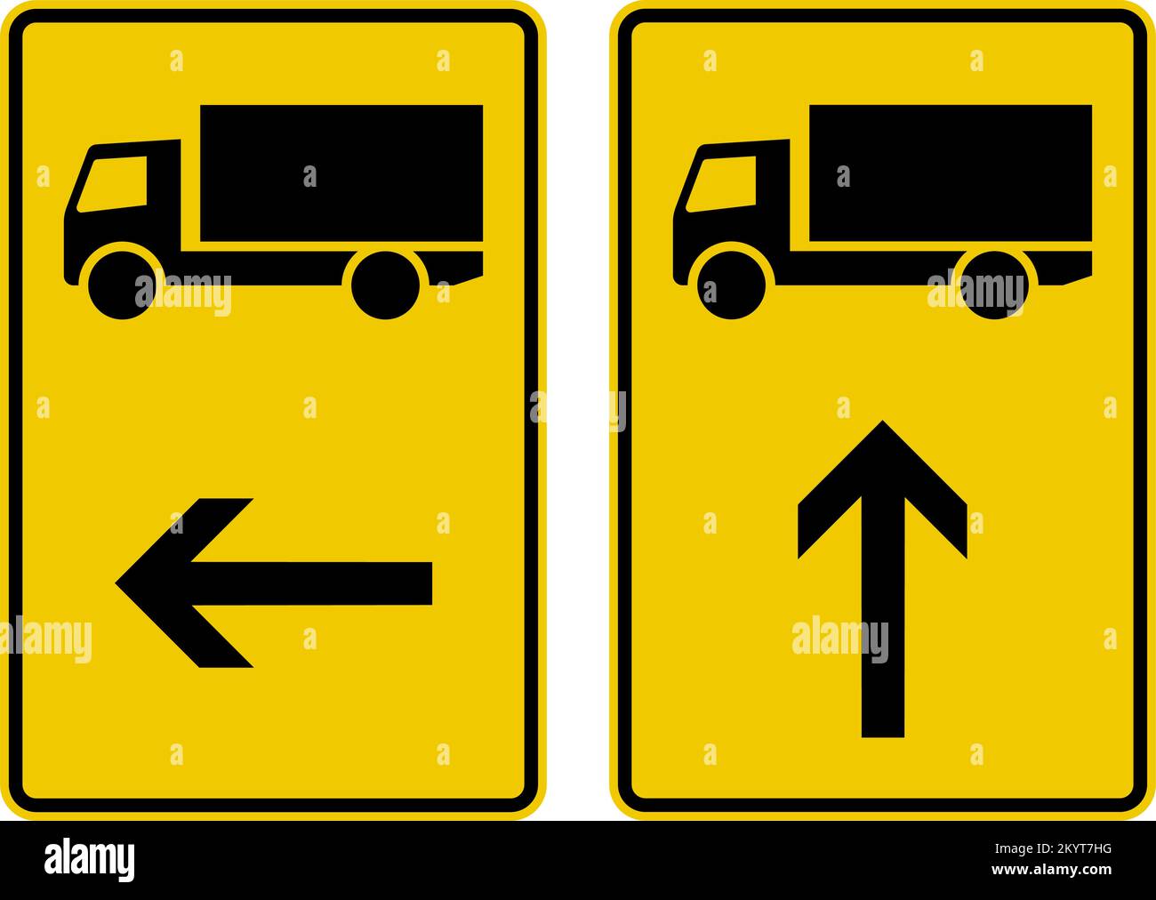 Route directions for mentioned vehicle classes. 1. Turn left 2. Continue stright ahead 3. Turn right , Detour Signs, road signs Germany Stock Vector