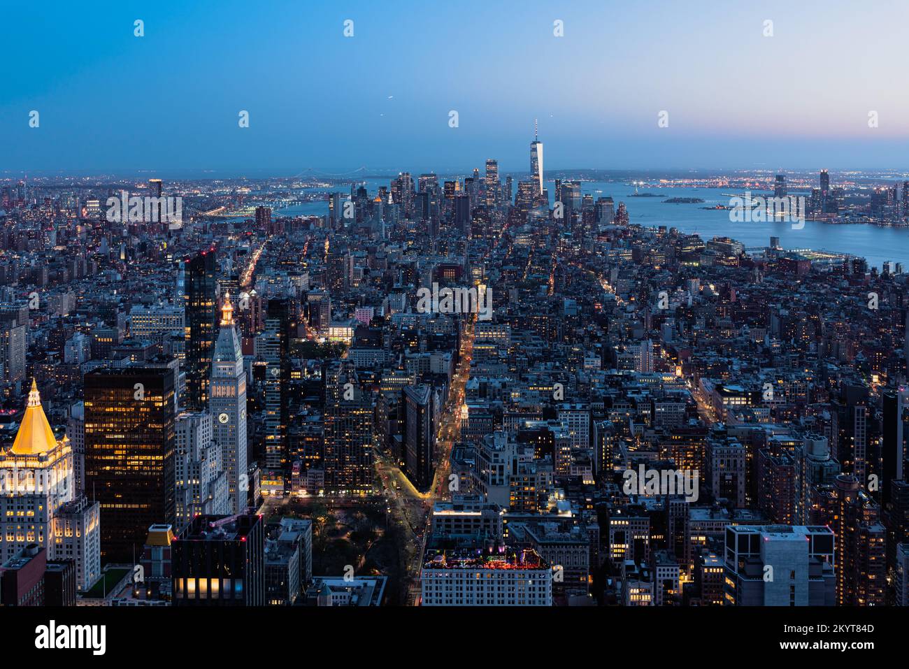 aerial panoramic view of Manhattan at night Stock Photo