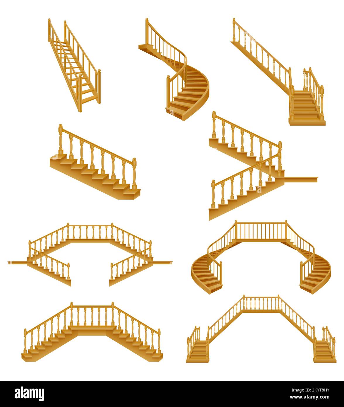 stairs for the house inside to the second floor made of wooden vector