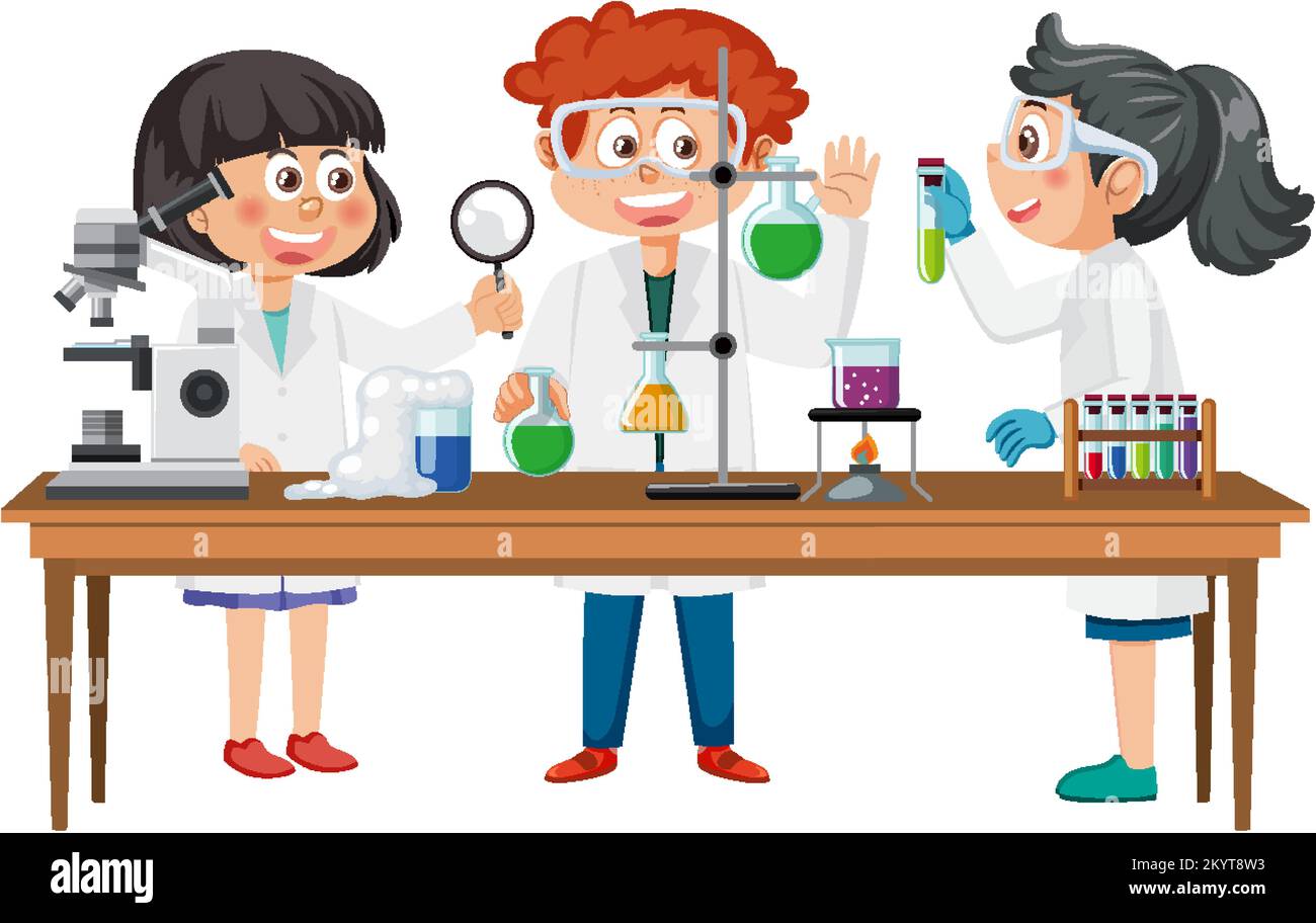 Scientist kids doing chemical experiment illustration Stock Vector ...