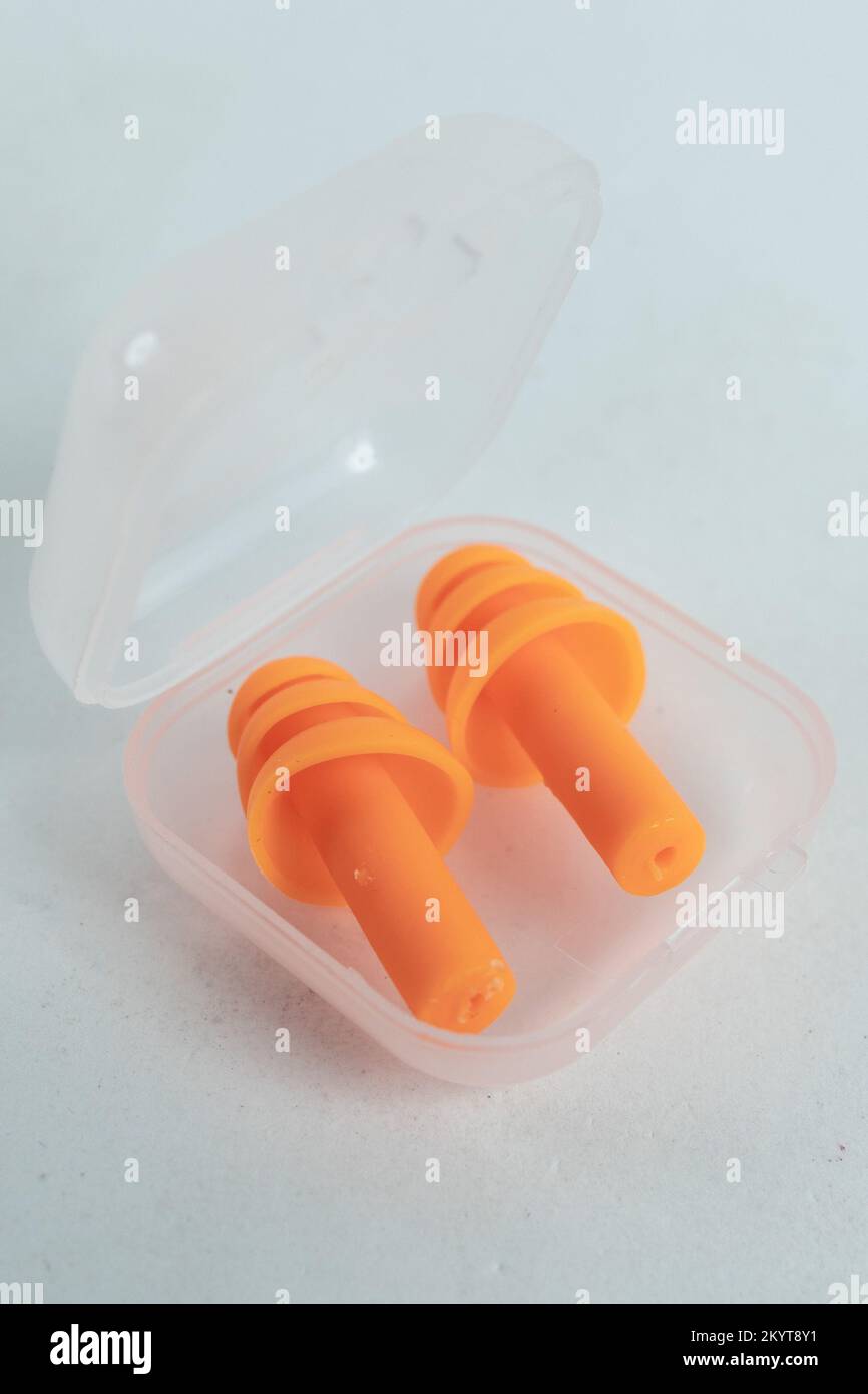 Silicone ear plugs for human ears on white background Stock Photo Alamy