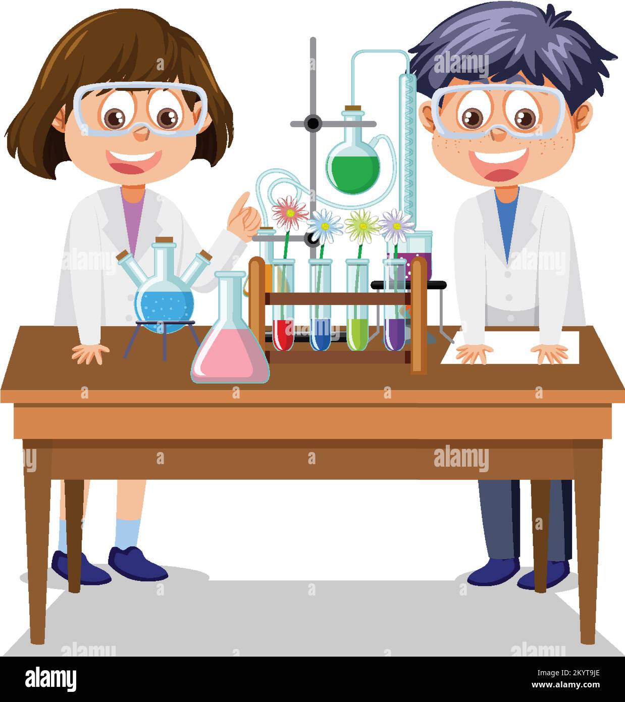 Scientist kids doing chemical experiment illustration Stock Vector ...