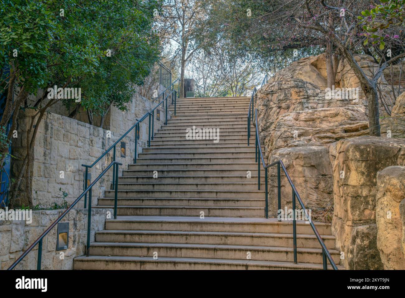 Outdoor stairway by the San Antonio River Walk in Texas on a beautiful ...