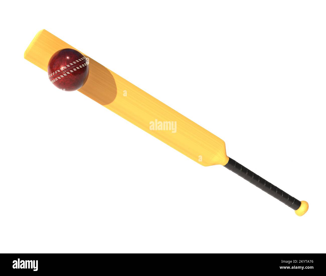 wooden bat and leather red cricket ball 3d render illustration isolated