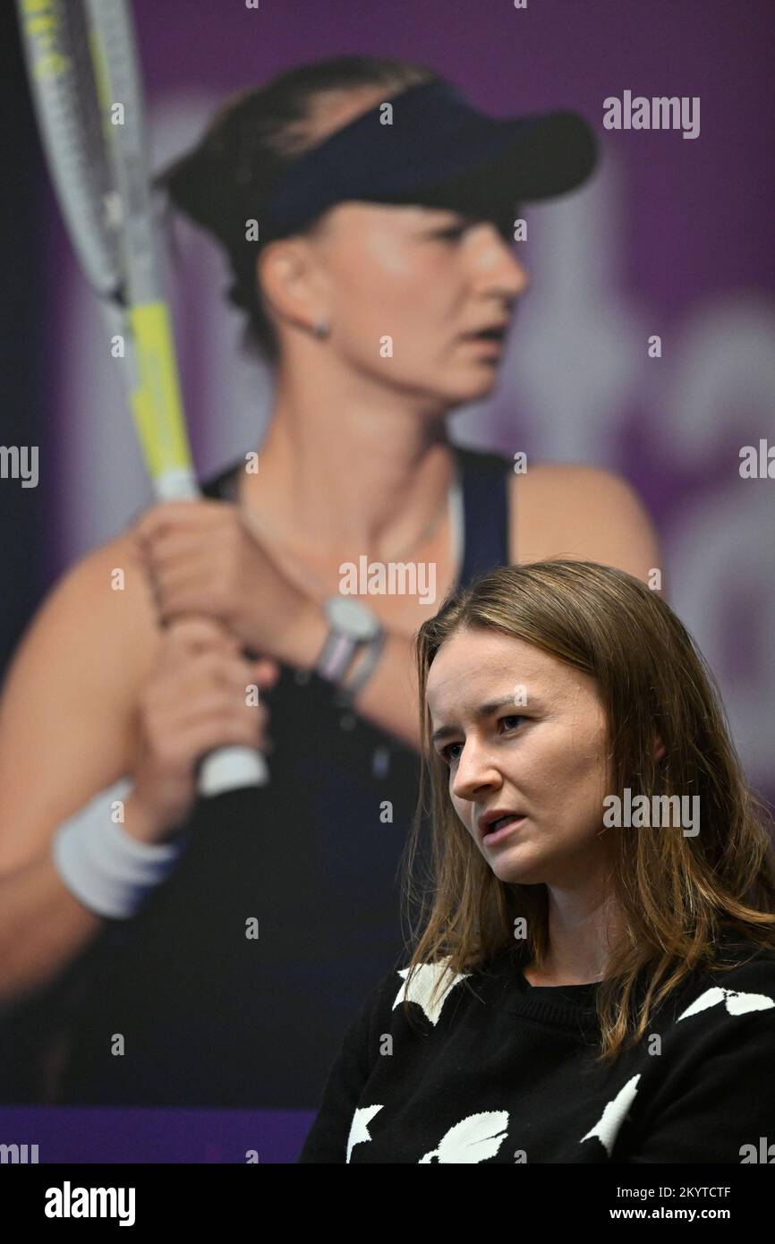Brno, Czech Republic. 02nd Dec, 2022. Czech tennis player Barbora  Krejcikova speaks during a meeting with