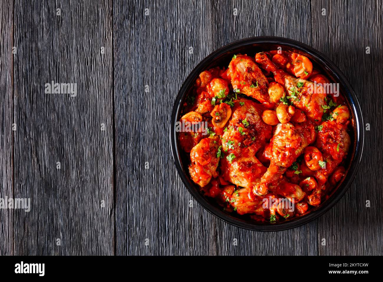 Chicken Chasseur, poulet saute chasseur, chicken stew with mushrooms in
