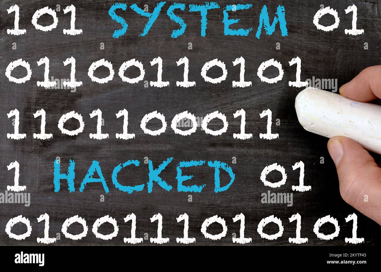 Blackboard digital code writen System Hacked in blue Stock Photo - Alamy
