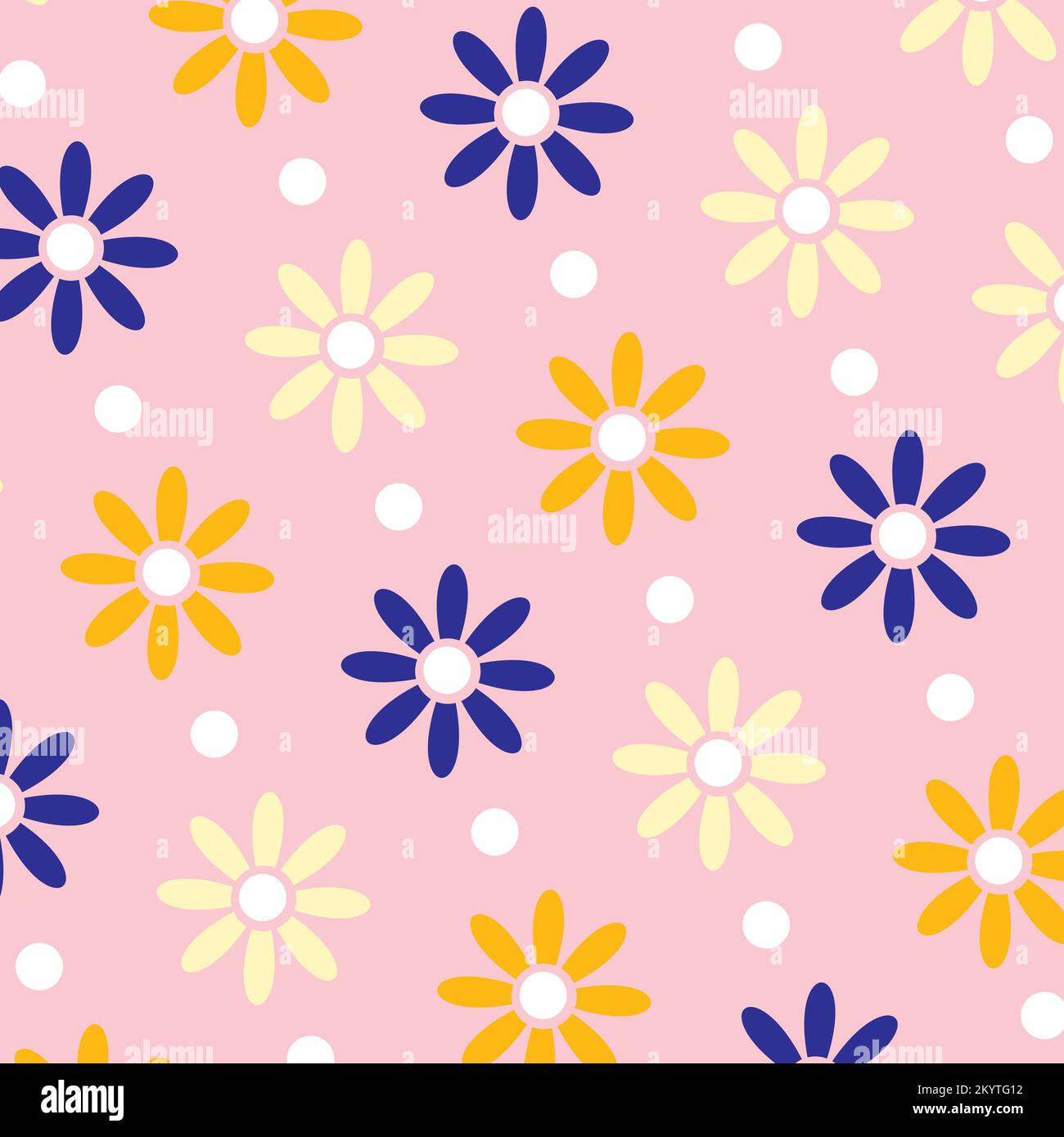 Daisy Chamomile Flower Pattern On Pink Background. Cute Floral Pattern For fashion Print, Textile, Wrap Paper Stock Vector