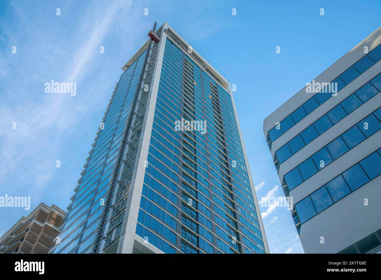 Austin, Texas Crane elevator attached at the front of a modern high