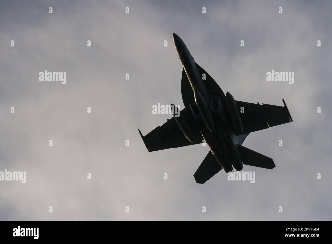 Boeing F/A-18E Super Hornet with the United States Navy flying near Naval Air Facility, Atsugi airbase, Kanagawa, Japan. Stock Photo