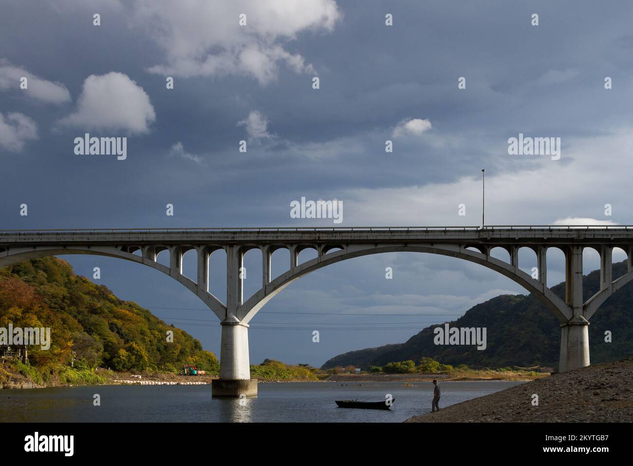 The old Ogura Bridge over the Sagami river in Kanagawa, Japan. Stock Photo