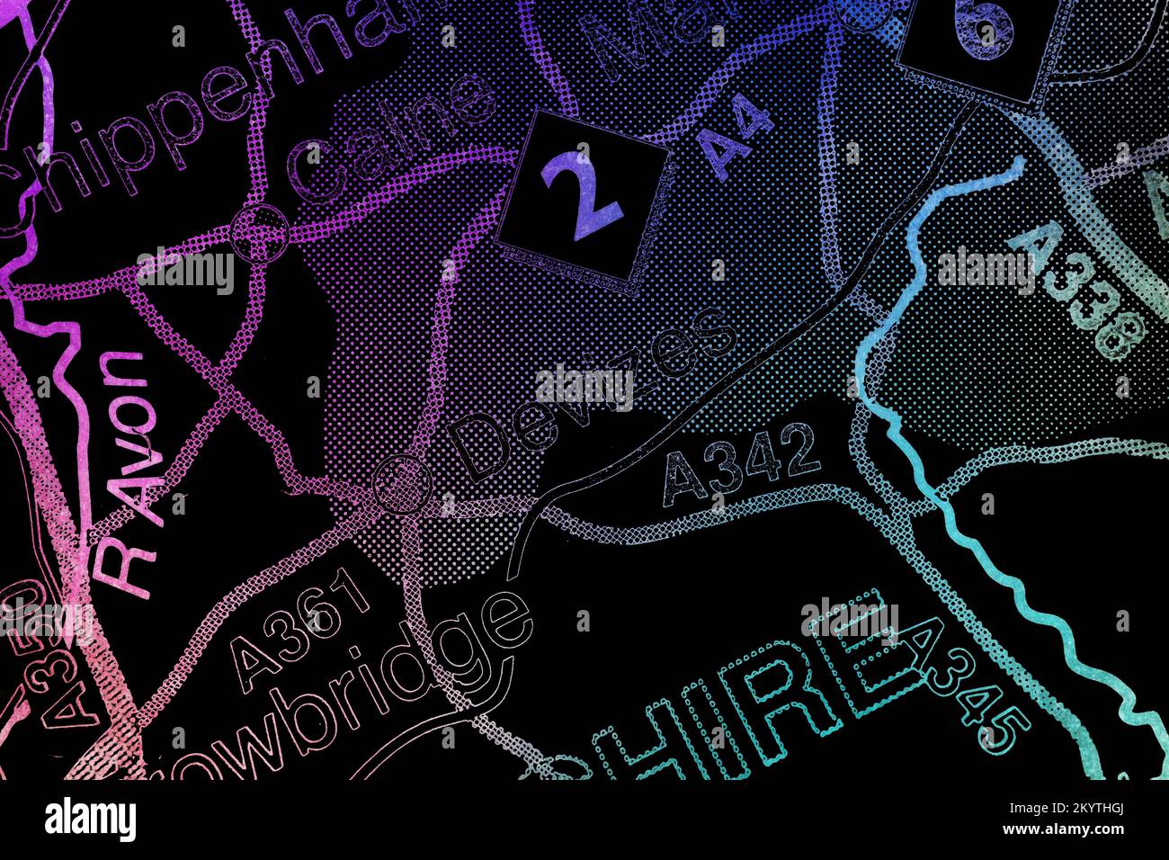 Devizes, United Kingdom atlas map town name watercolour Stock Photo