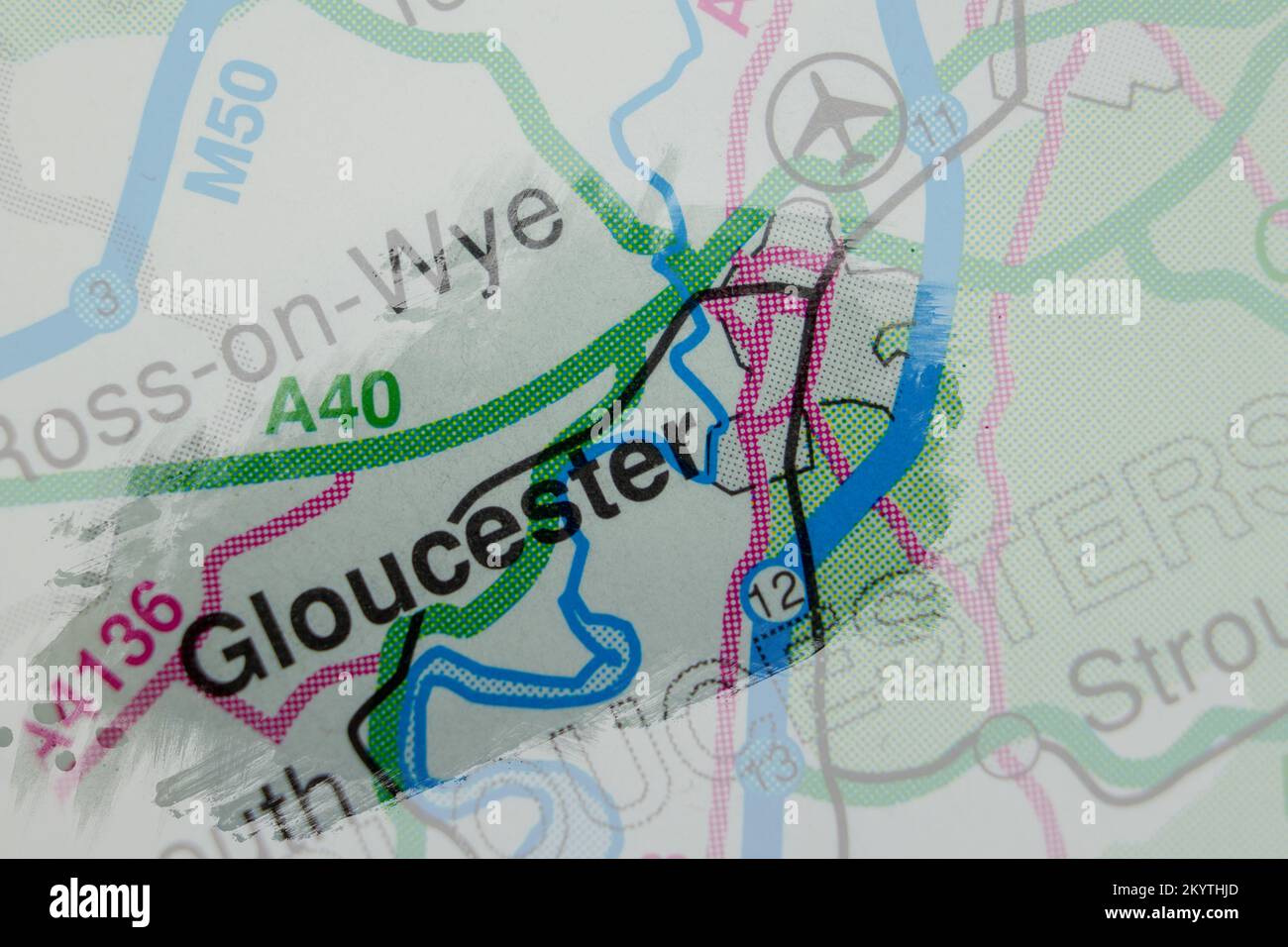 Gloucester, United Kingdom atlas map town name - paint Stock Photo