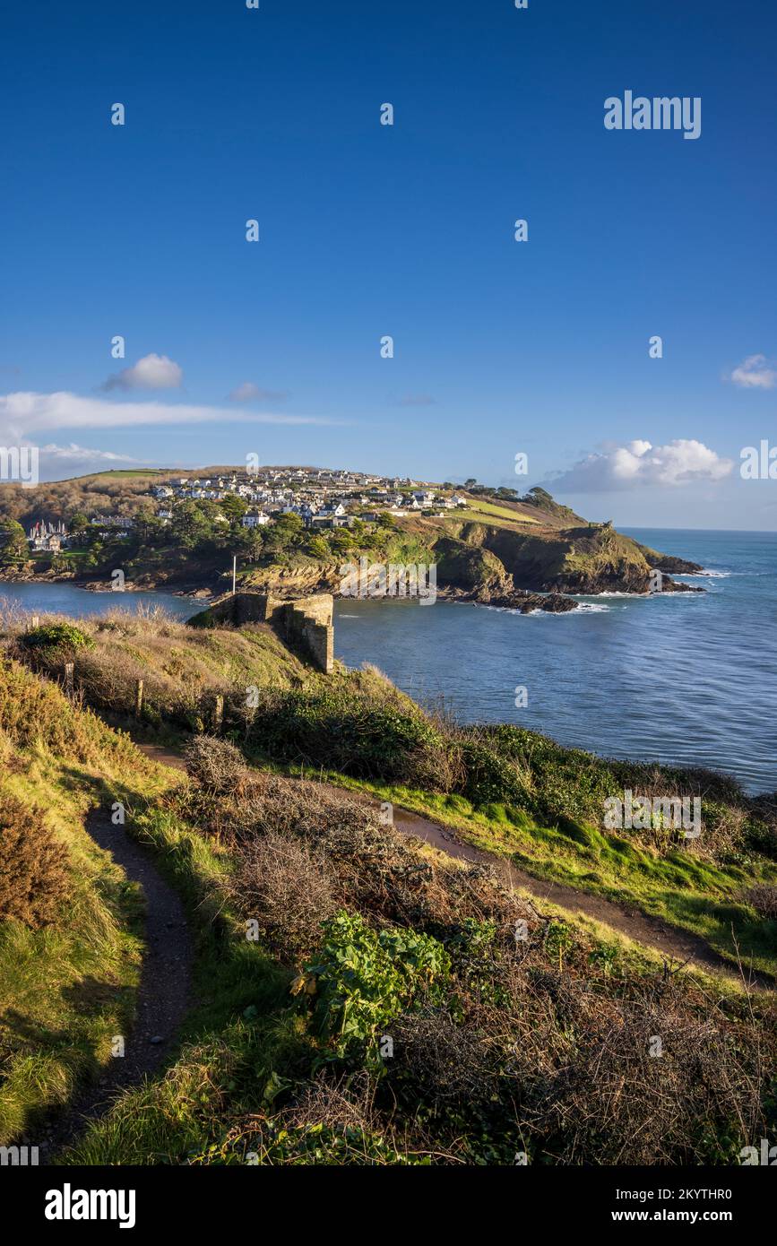 St Catherine's Castle with Polruan across Fowey Harbour, Cornwall, England Stock Photo